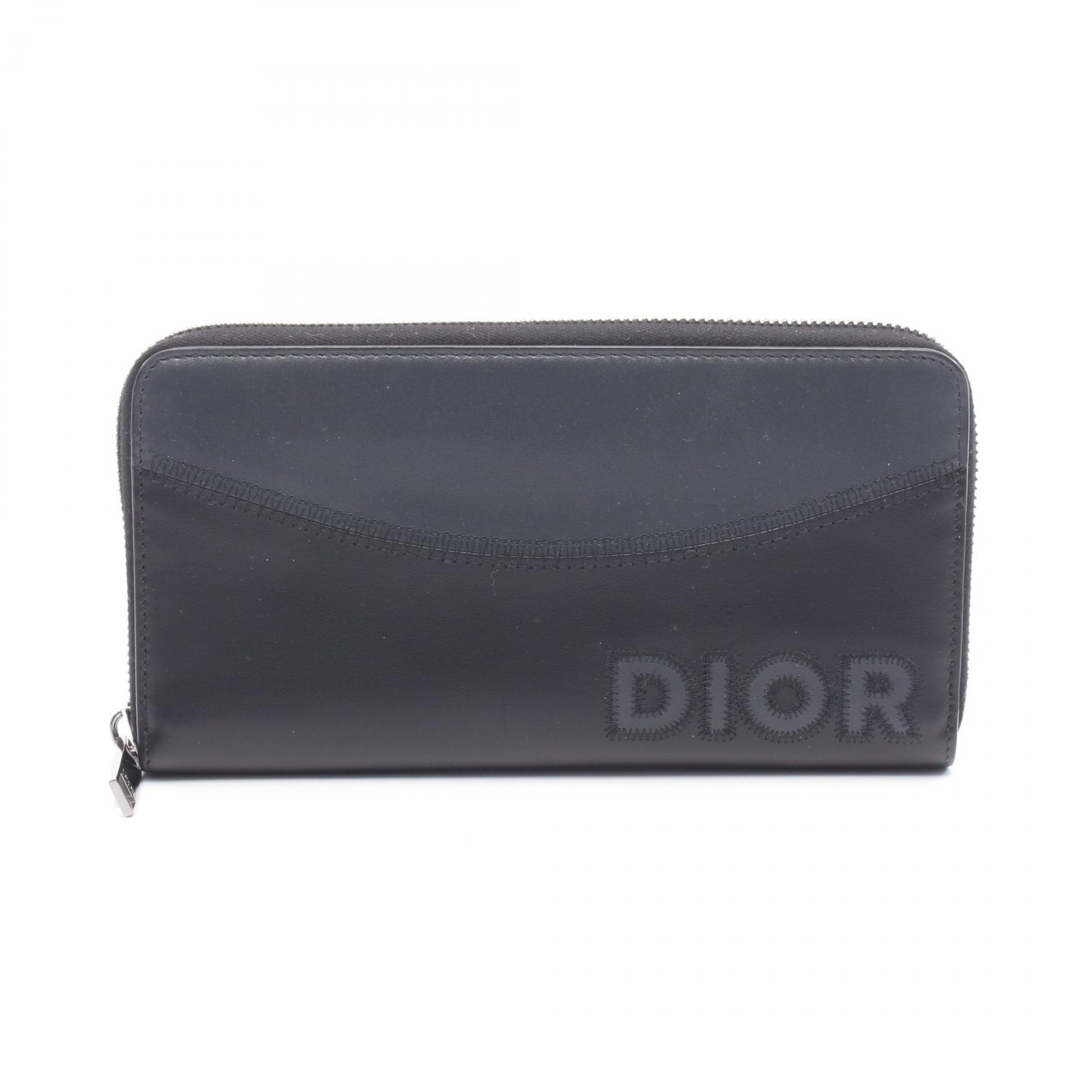 【5千円OFFクーポン対象】ディオール Dior ロゴ ラウンド長財布 財布 レザー メンズ ブラック系 / グレー系 【中古】