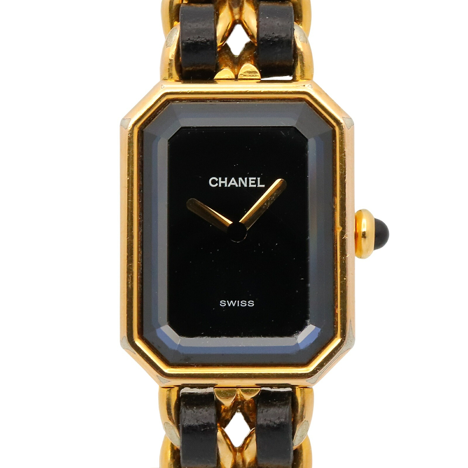 【P5倍×5%OFFクーポン】シャネル CHANEL プルミエール L 腕時計 時計 GP（ゴールドメッキ） レザー レディース ブラック系 H0001 【中古】 182,000円