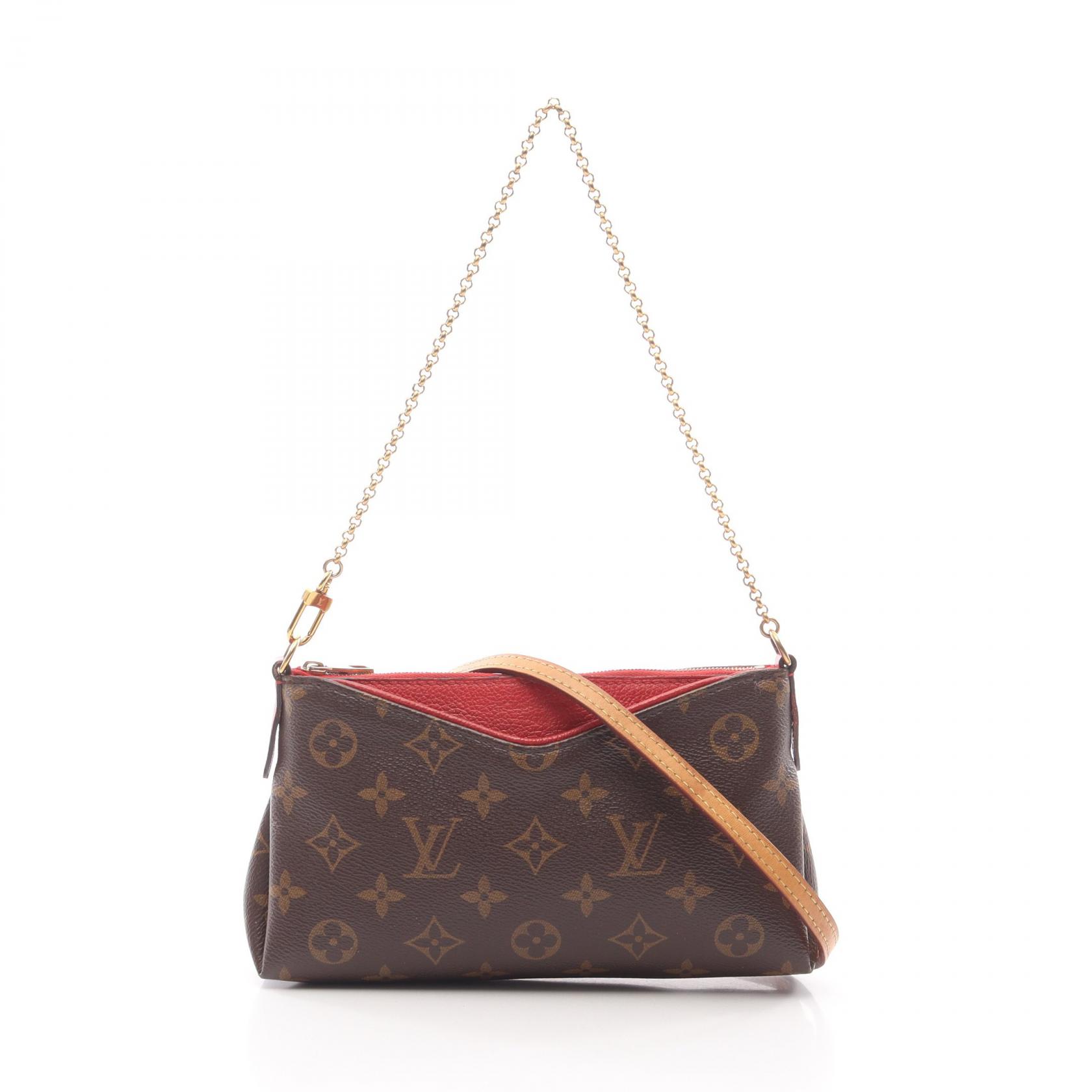 【P5倍×15%OFFクーポン】ルイ・ヴィトン LOUIS VUITTON パラス クラッチ モノグラム スリーズ ハンドバッグ バッグ PVCコーティングキャンバス レザー レディース ブラウン系 / レッド系 M41638 【中古】