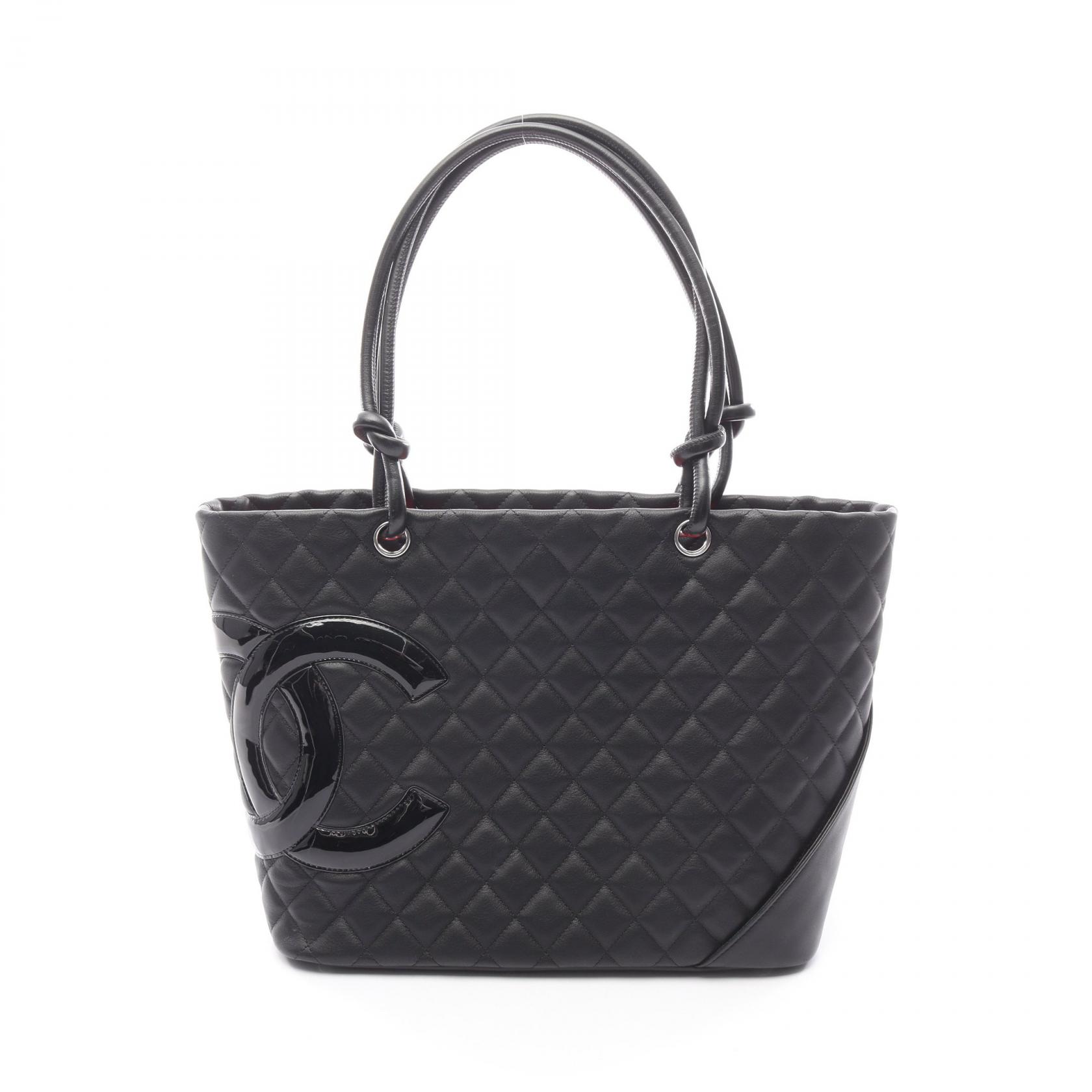 【P5倍×15%OFFクーポン】シャネル CHANEL カンボンライン ラージ トートバッグ バッグ ラムスキン（羊革） レディース ブラック系 【中古】