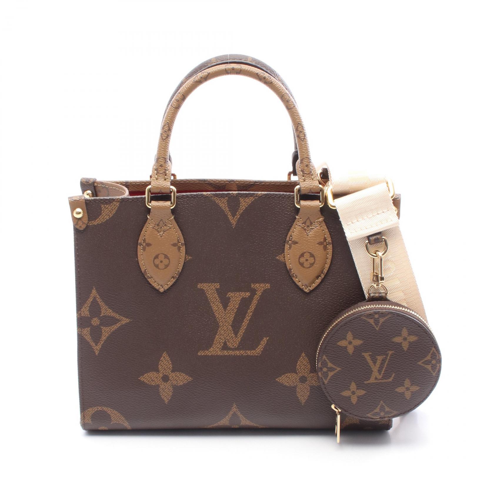 【P5倍×5%OFFクーポン】ルイ・ヴィトン LOUIS VUITTON オンザゴーPM モノグラムジャイアント リバース ハンドバッグ バッグ PVCコーティングキャンバス モノグラム・ジャイアントリバース レディース ブラウン系 / ベージュ系 M46373 【中古】