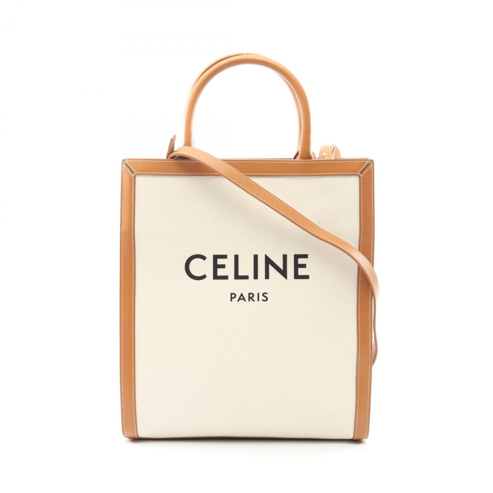 【15%OFFクーポン 7/26 9:59〆】セリーヌ CELINE スモール バーティカル カバ トートバッグ バッグ キャンバス レザー レディース ホワイト系 / ブラウン系 192082BNZ 【中古】｜Brandoff銀座