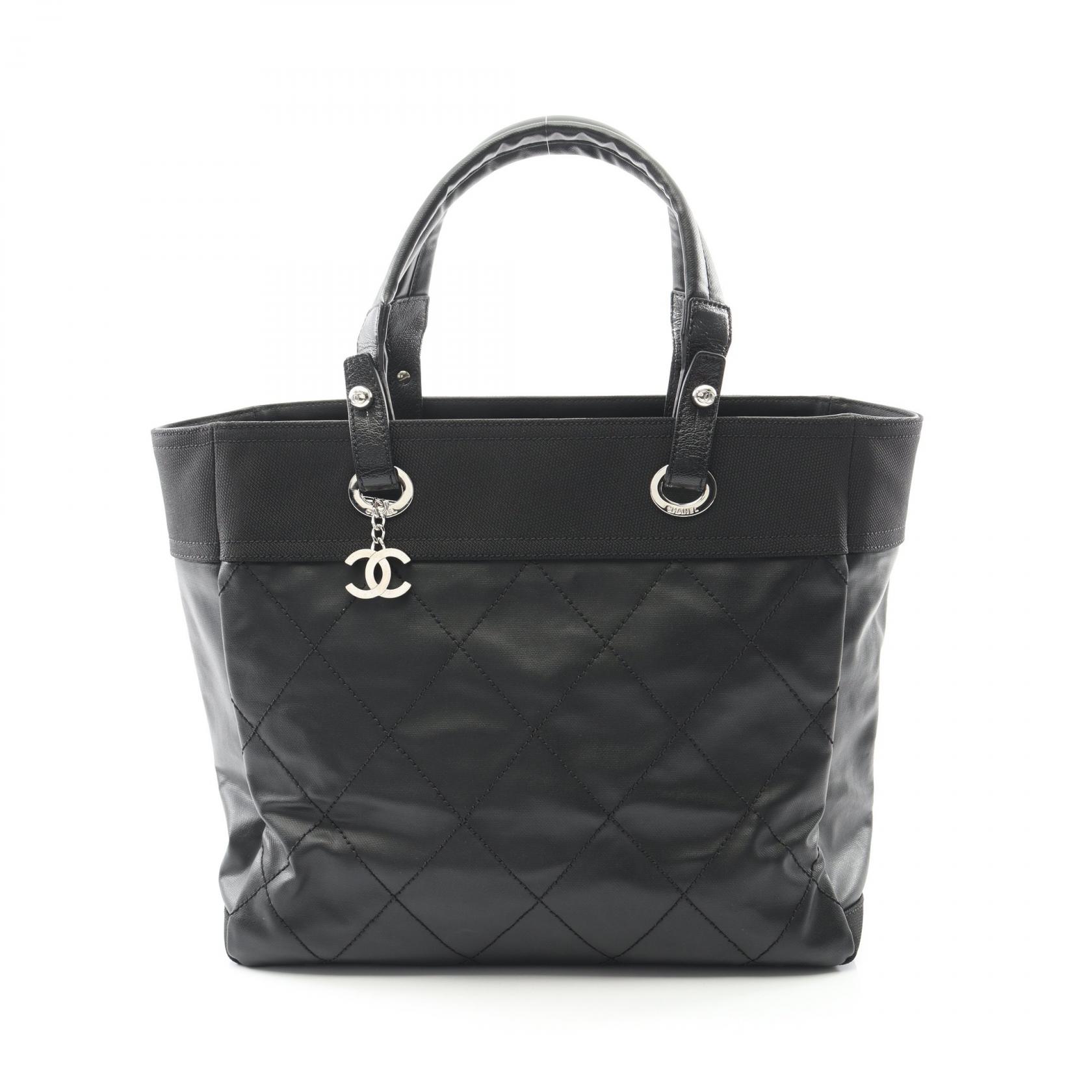 シャネル CHANEL パリビアリッツMM トートバッグ バッグ PVCコーティングキャンバス レザー レディース ブラック系 【中古】 105,000円