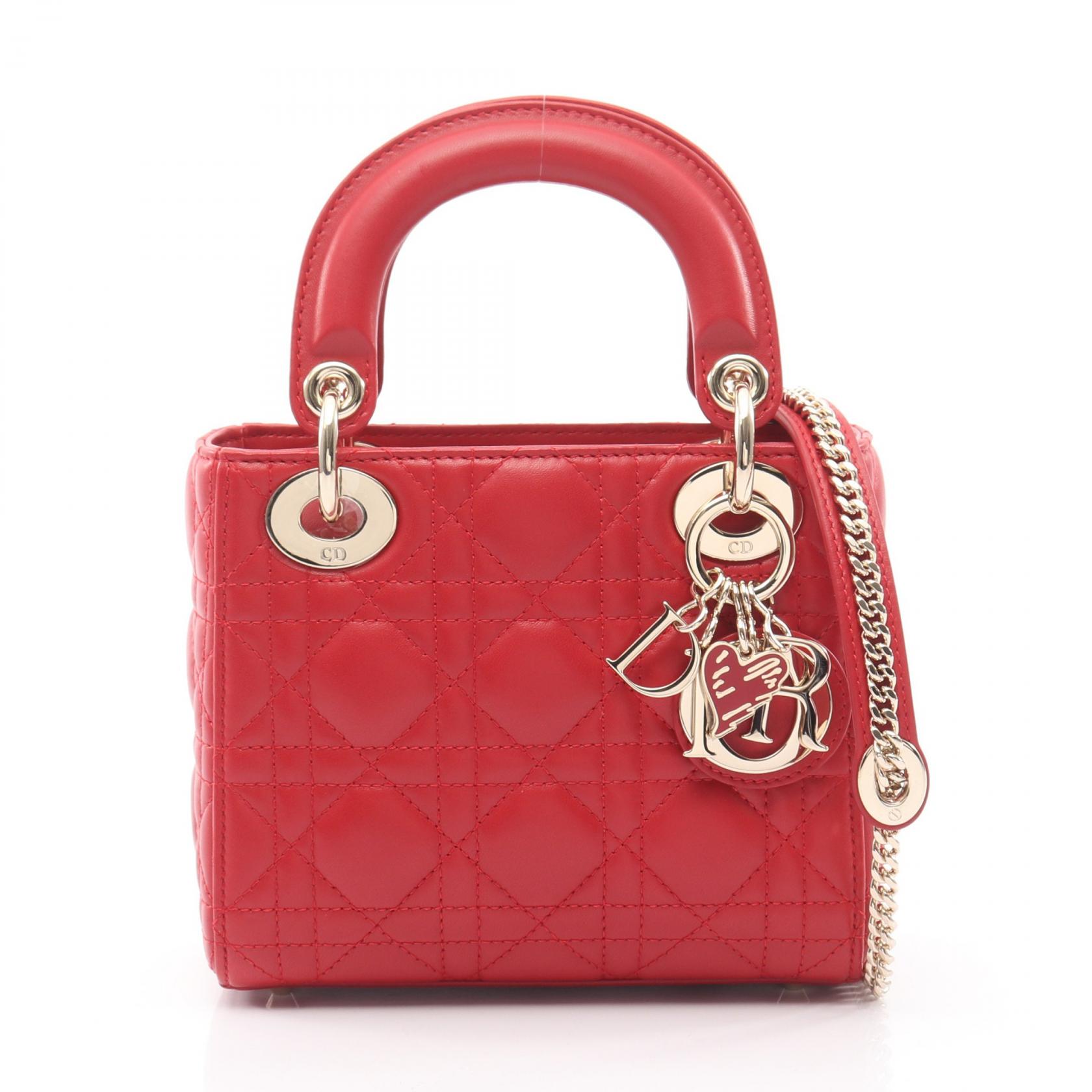 【P5倍×15%OFFクーポン】ディオール Dior レディディオール ミニ カナージュ ハンドバッグ バッグ レザー レディース レッド系 【中古】 247,500円
