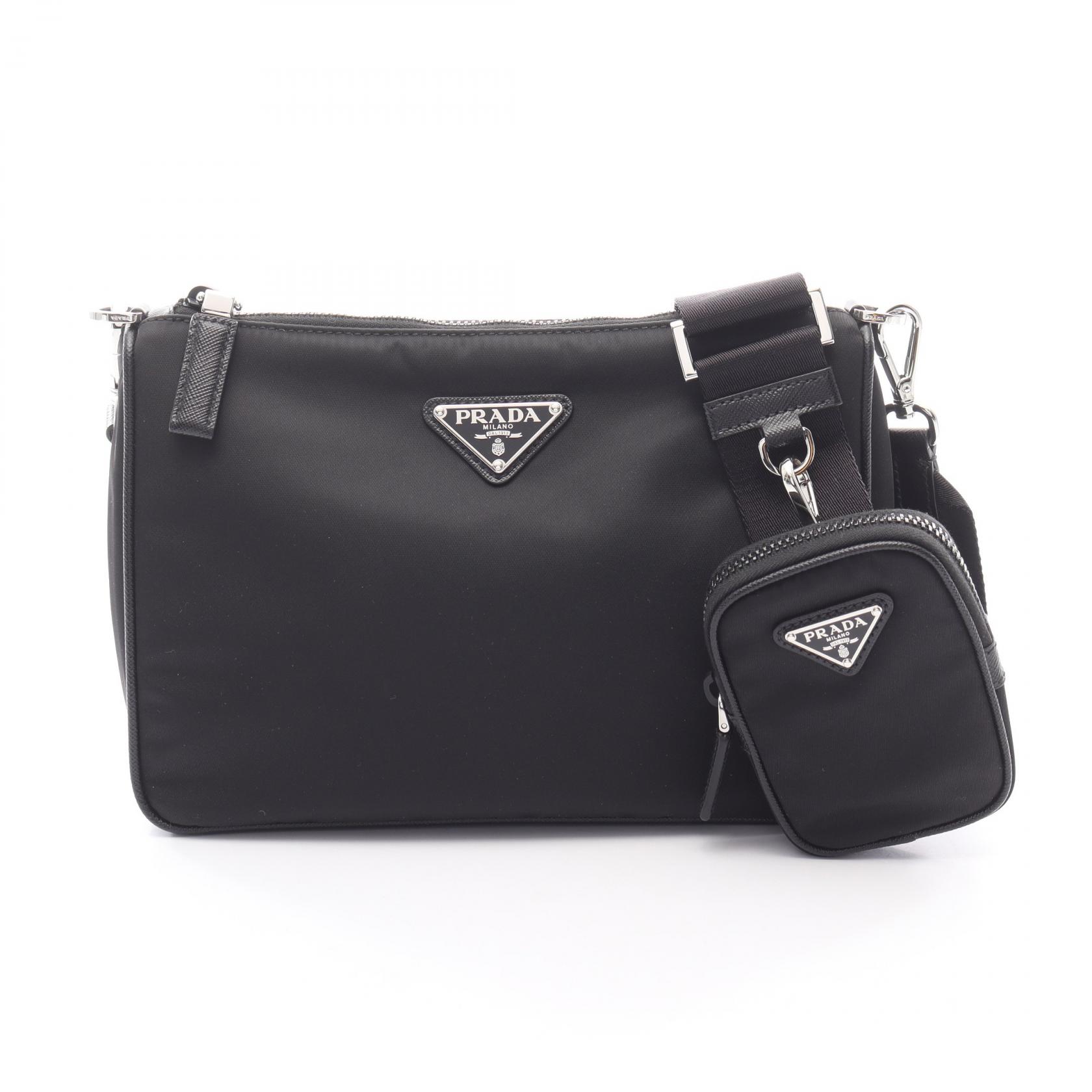 【P5倍×5%OFFクーポン】プラダ PRADA TESSUTO SAFFIANO ショルダーバッグ バッグ ナイロン サフィアーノレザー メンズ レディース ブラック系 2VH1132DMHF0002 【新品】