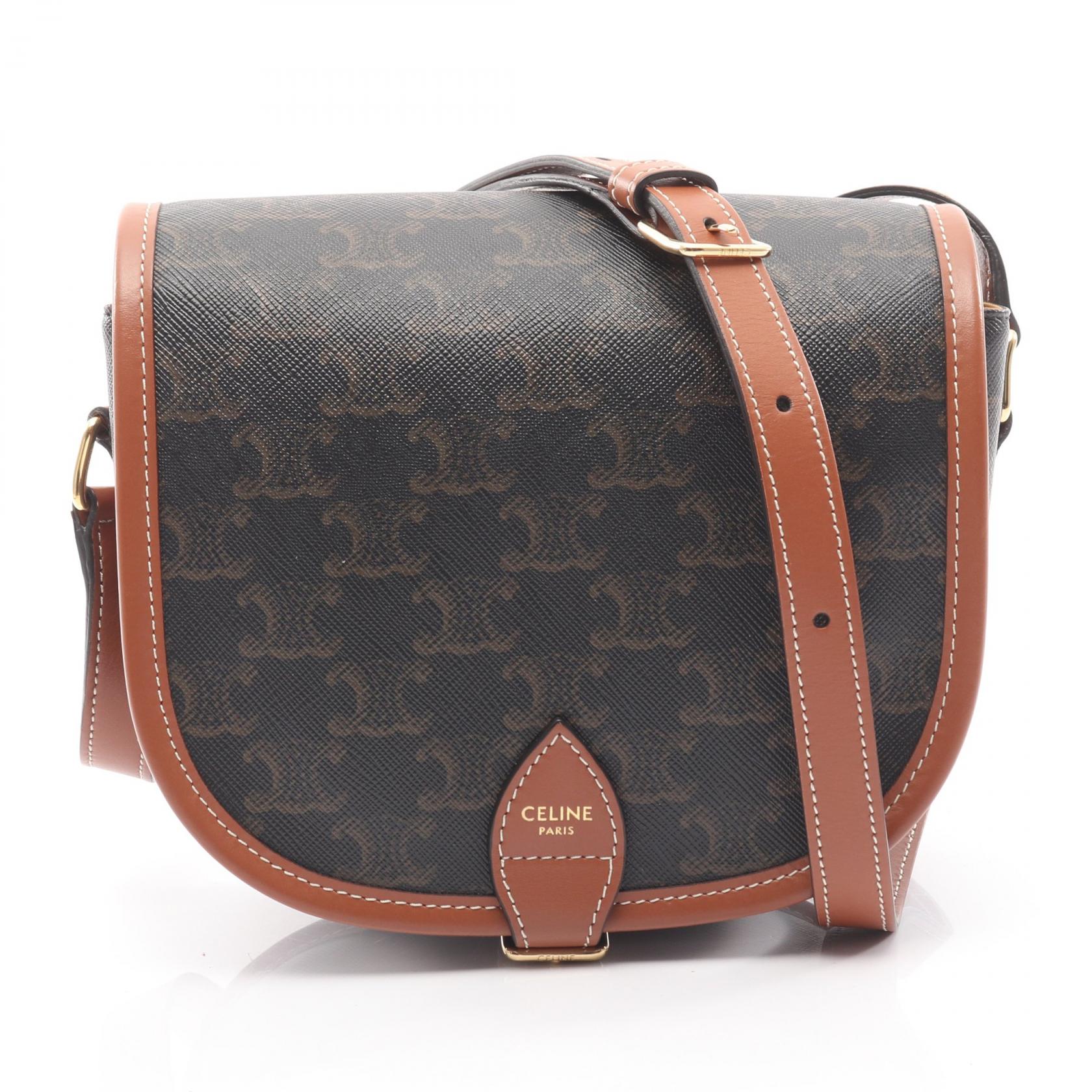 【2万円OFFクーポン対象】セリーヌ CELINE フォルコ ミディアムバッグ トリオンフ ショルダーバッグ バッグ PVCコーティングキャンバス レザー レディース ブラック系 / ブラウン系 【中古】