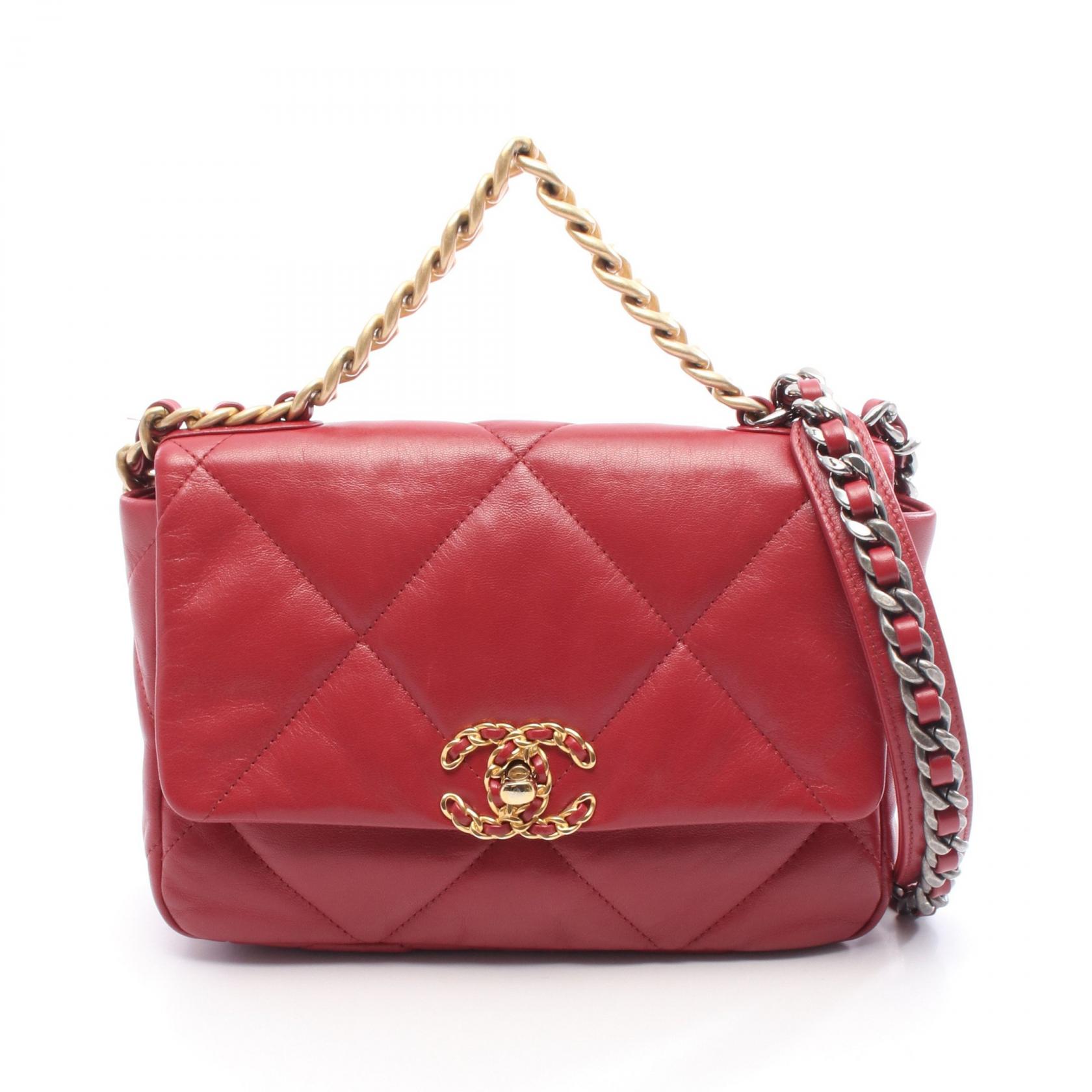 【5%OFFクーポン×ポイント5倍】シャネル CHANEL 19 ディズヌフ マトラッセ ショルダーバッグ バッグ レザー レディース レッド系 【中古】