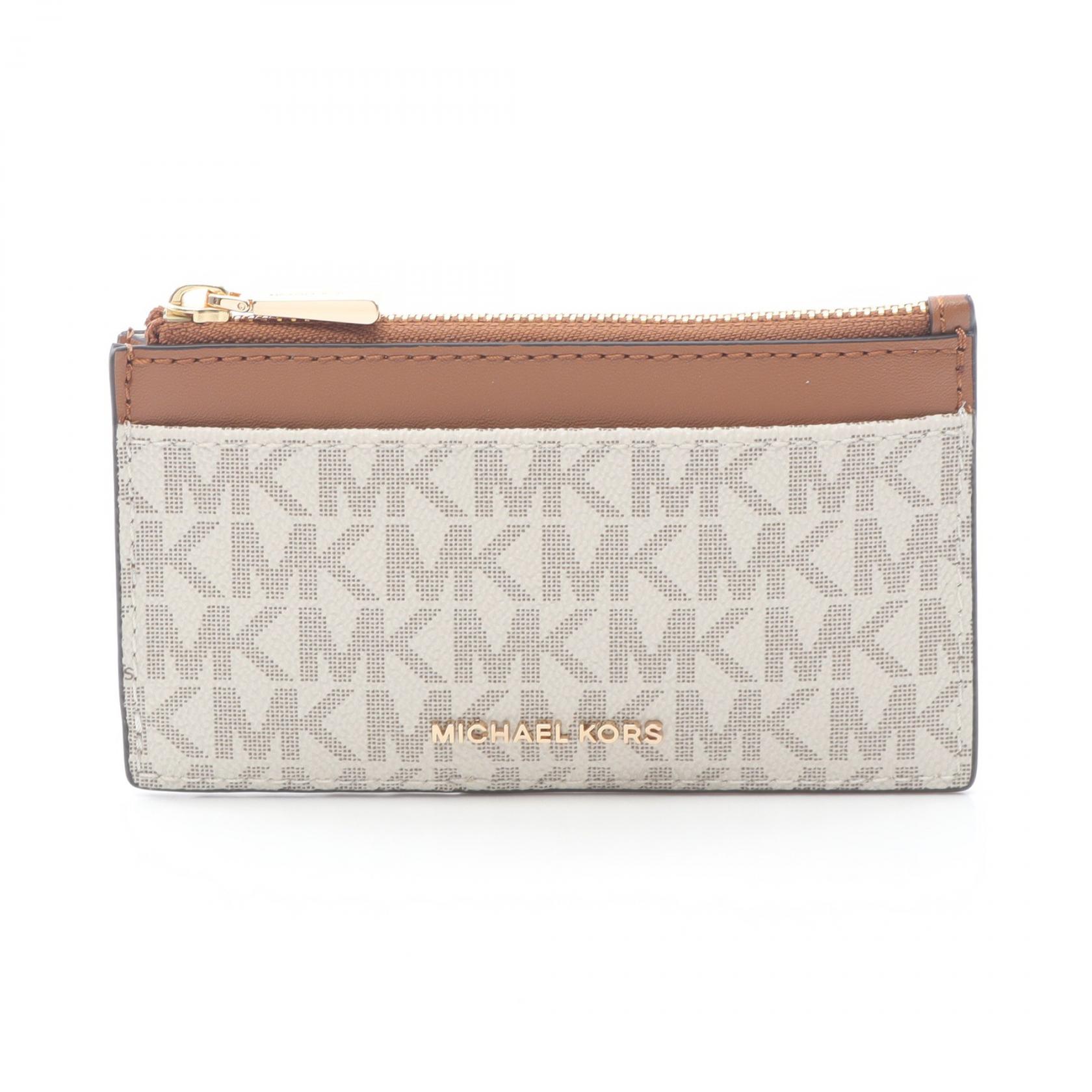 【10%OFFクーポン 7/26 9:59〆】 マイケルコース Michael Kors JET SET ジェットセット コインケース 財布 レザー PVC レディース ホワイト系 / ブラウン系 32F5GJ6D8B149 【新品】｜Brandoff銀座