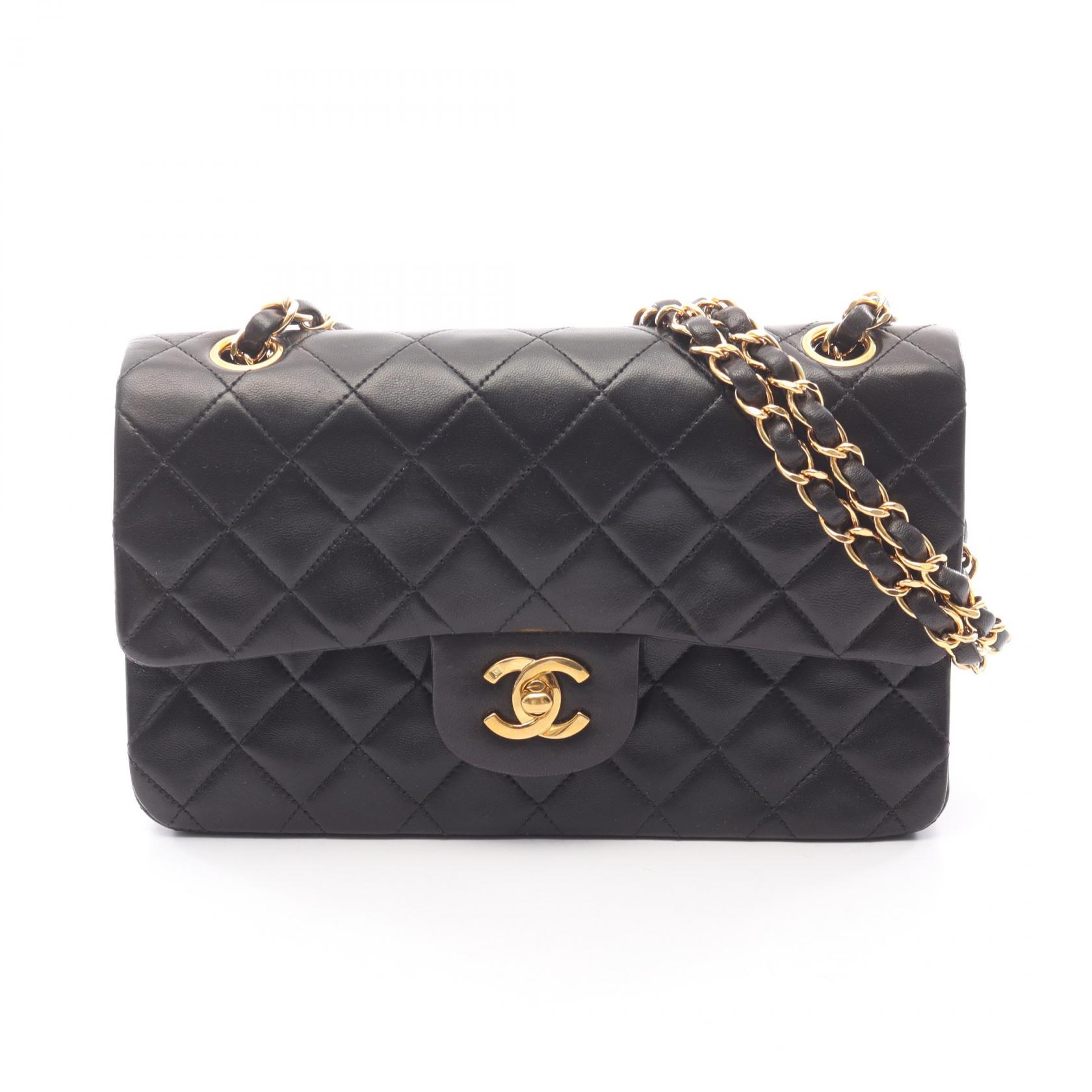 【P5倍×5%OFFクーポン】シャネル CHANEL マトラッセ Wフラップ ショルダーバッグ バッグ ラムスキン（羊革） レディース ブラック系 【中古】
