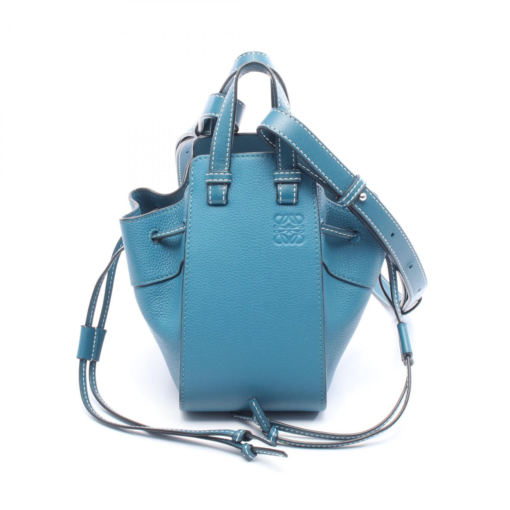 【4時間限定！ポイント10倍 】4/13 20時～23:59／ロエベ LOEWE ハンモック ドローストリングバッグ ミニ ハンドバッグ バッグ レザー レディース ブルー系 【中古】