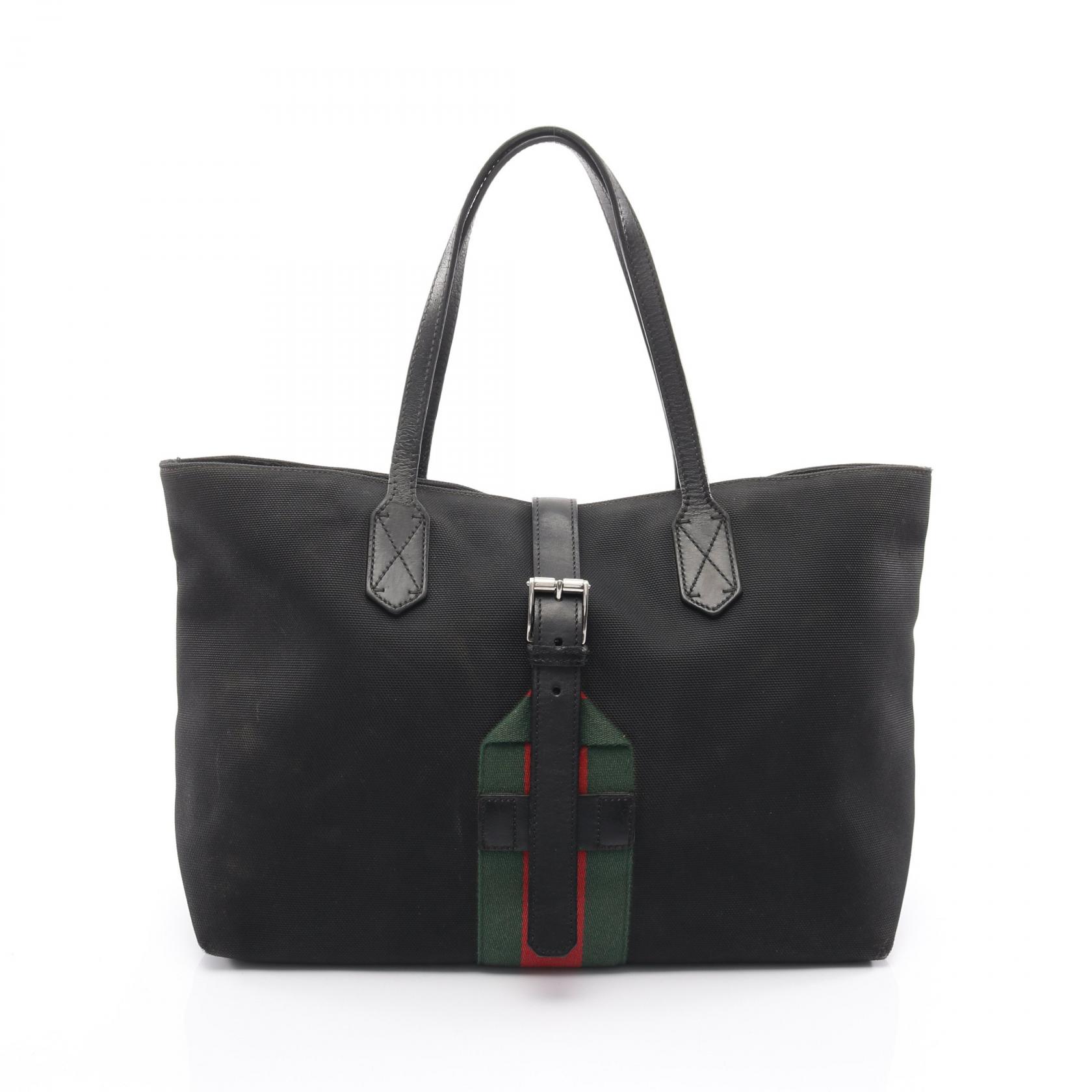 【15%OFFクーポン 7/26 9:59〆】グッチ GUCCI シェリーライン トートバッグ バッグ キャンバス レザー レディース ブラック系 / グリーン系 / レッド系 337070 【中古】|Brandoff銀座