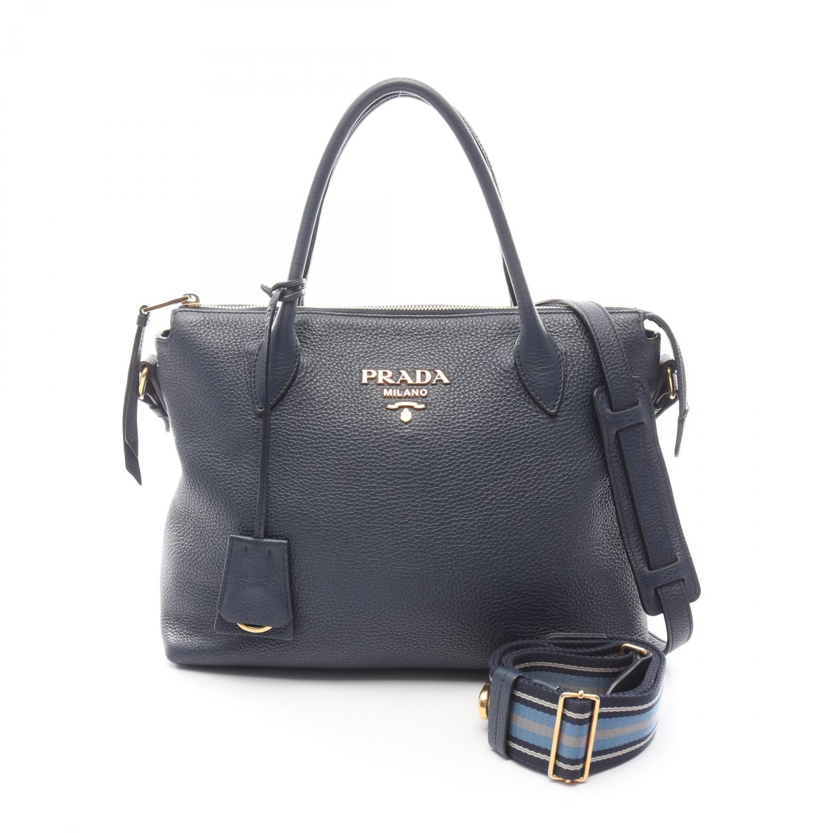 【4時間限定！ポイント10倍 】4/13 20時～23:59／プラダ PRADA VIT DAINO ハンドバッグ バッグ レザー レディース ネイビー系 1BA157 【中古】