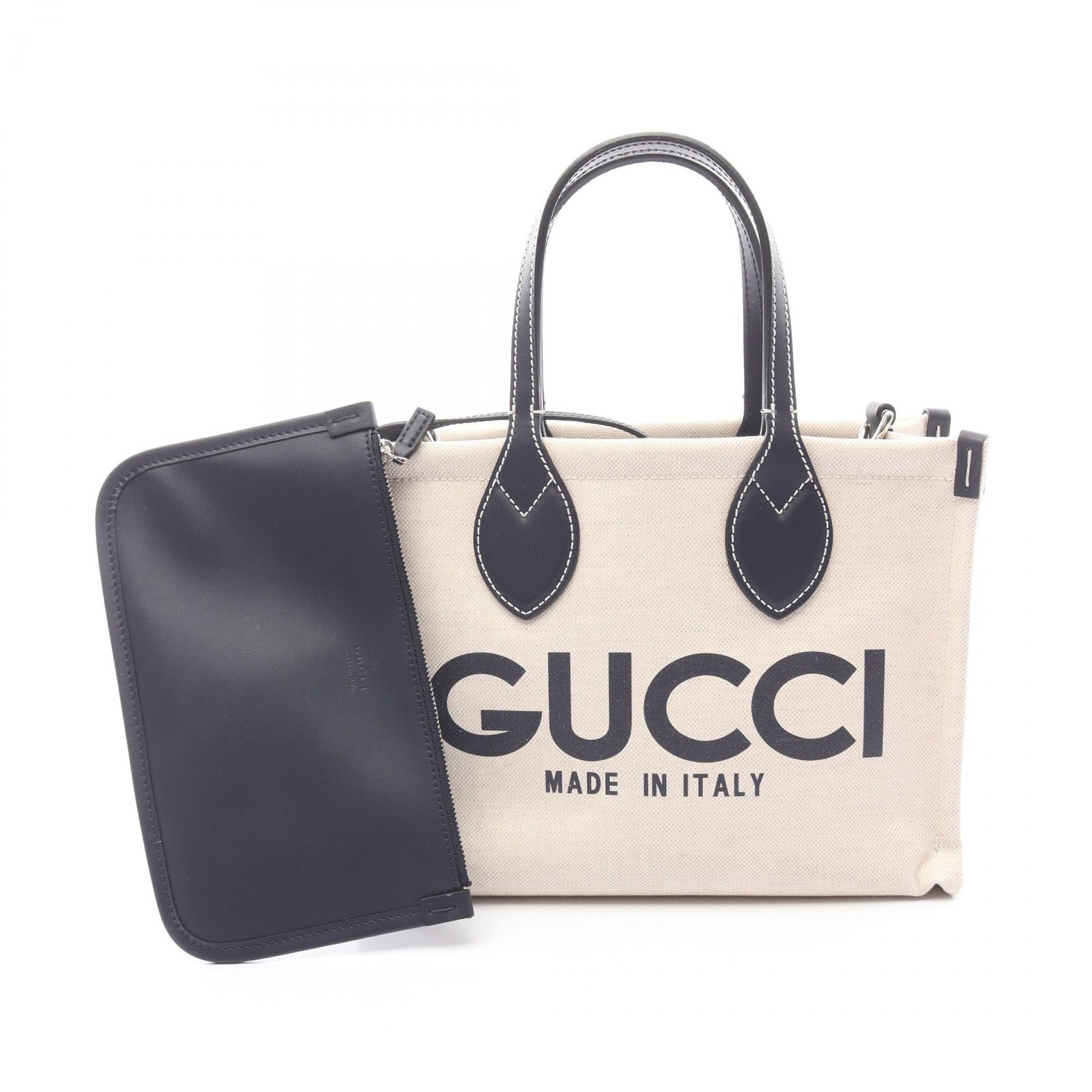 【15%OFFクーポン 7/26 9:59〆】グッチ GUCCI プリント ミニ トートバッグ バッグ キャンバス レザー レディース アイボリー系 / ネイビー系 772144 【中古】|Brandoff銀座