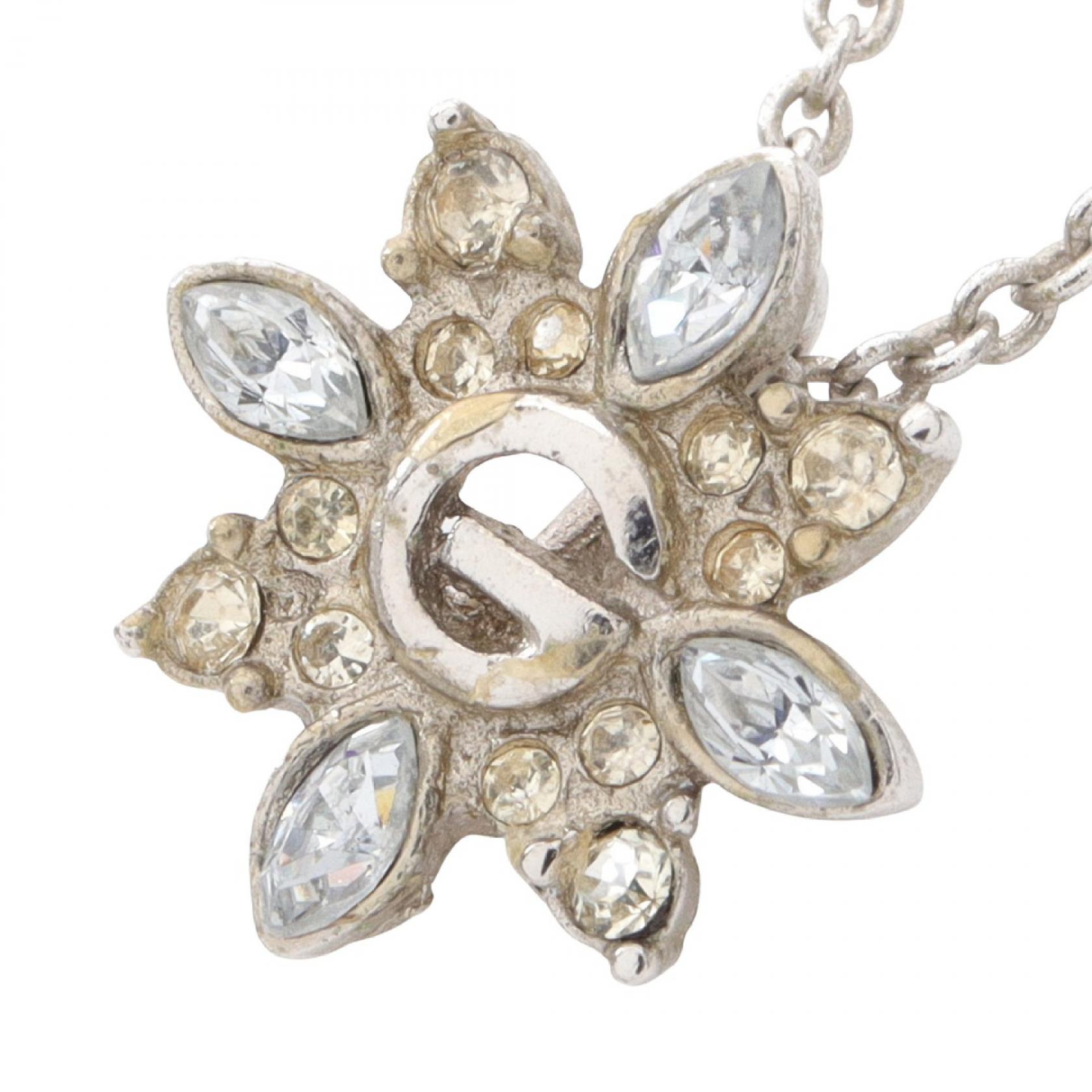 【10%OFFクーポン 7/26 9:59〆】 ジバンシィ GIVENCHY Gロゴ ネックレス ジュエリー ステンレススチール ラインストーン レディース シルバー系 【中古】｜Brandoff銀座