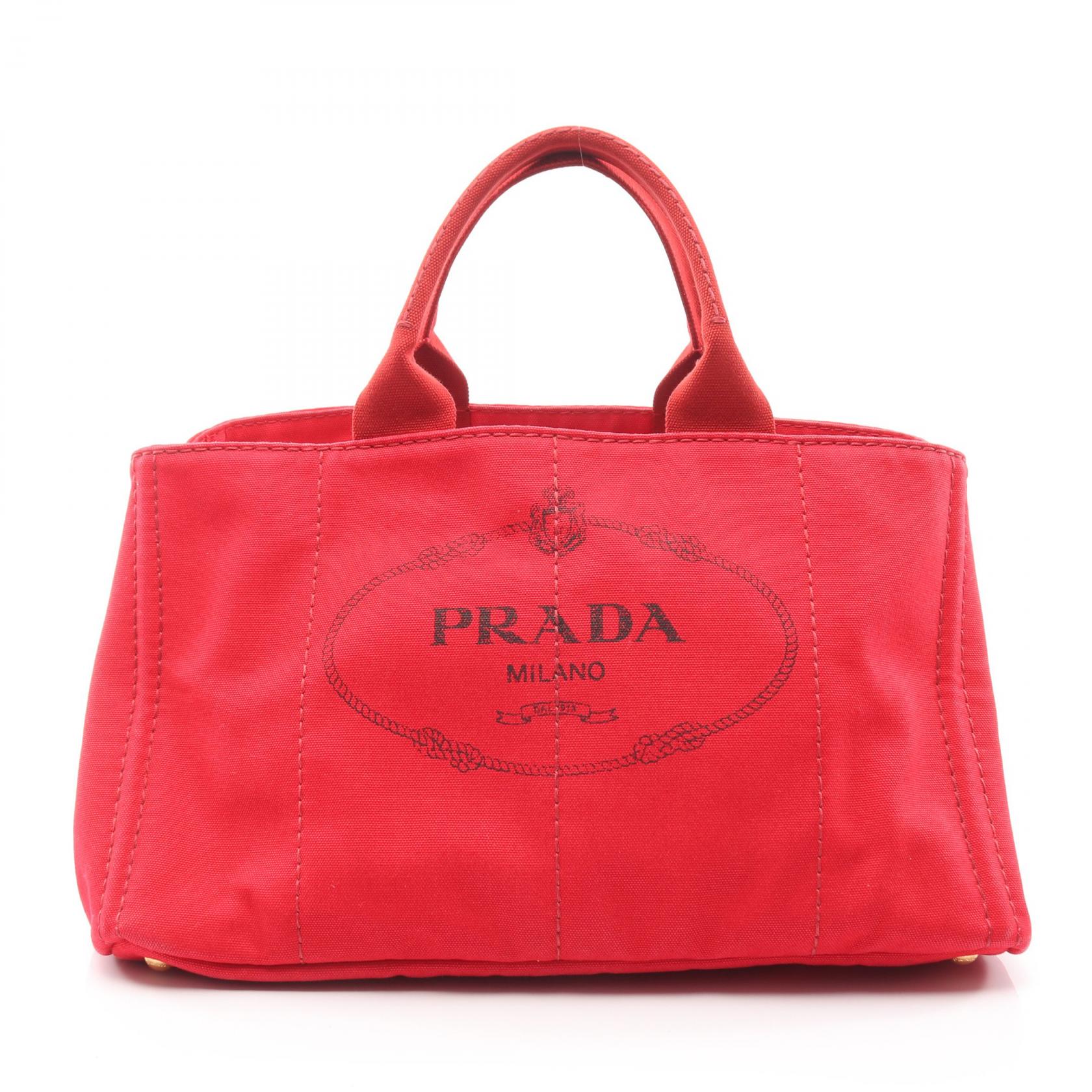 プラダ PRADA CANAPA カナパ トートバッグ バッグ キャンバス レディース レッド系 【中古】