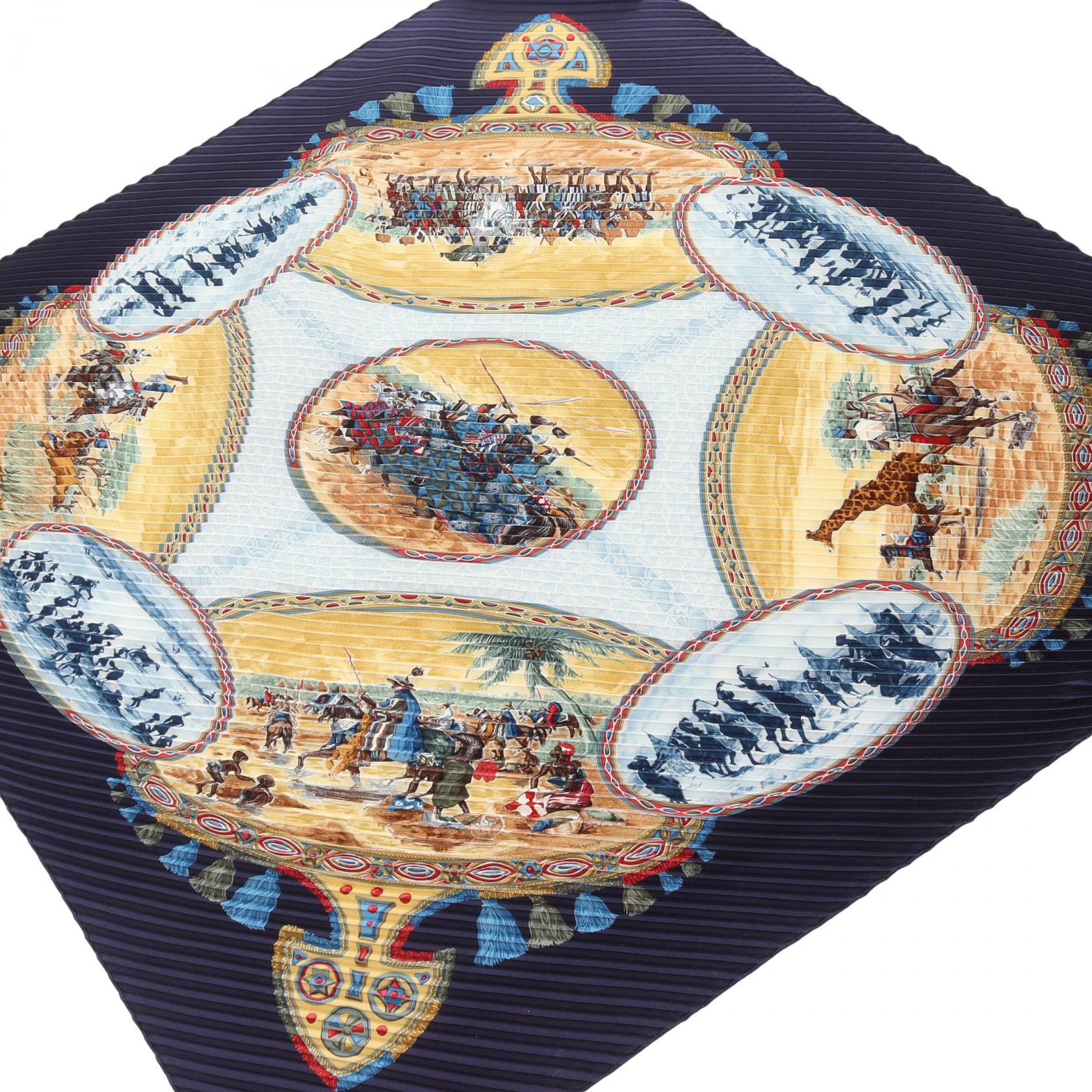エルメス HERMES カレプリセ CAVALIERS PEULS スカーフ 衣料品 シルク シルク レディース ネイビー系 / マルチカラー 【中古】