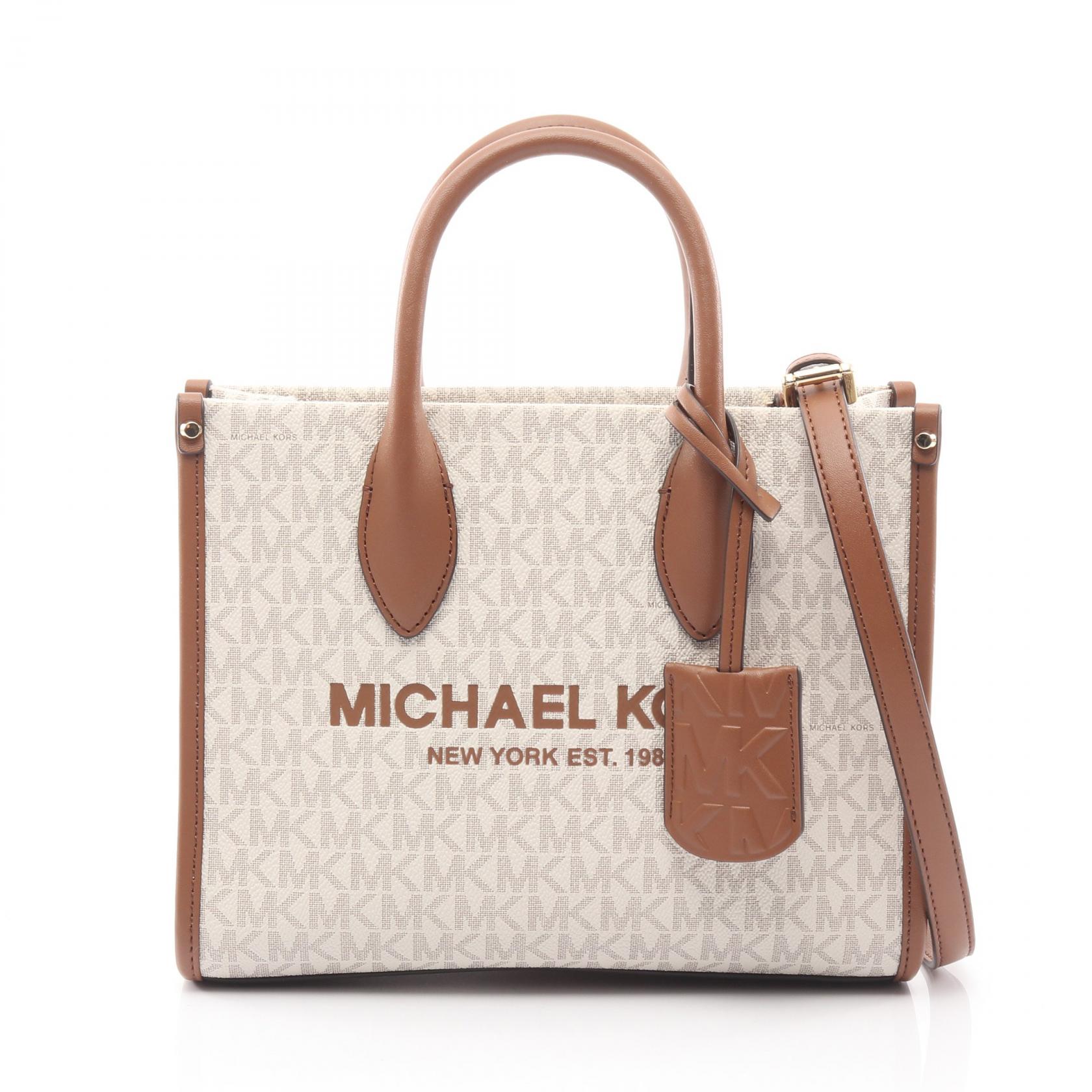 マイケルコース Michael Kors MIRELLA S MKシグネチャー ハンドバッグ バッグ PVCコーティングキャンバス レザー レディース ホワイト系 / ブラウン系 35F2G7ZC5B 【中古】