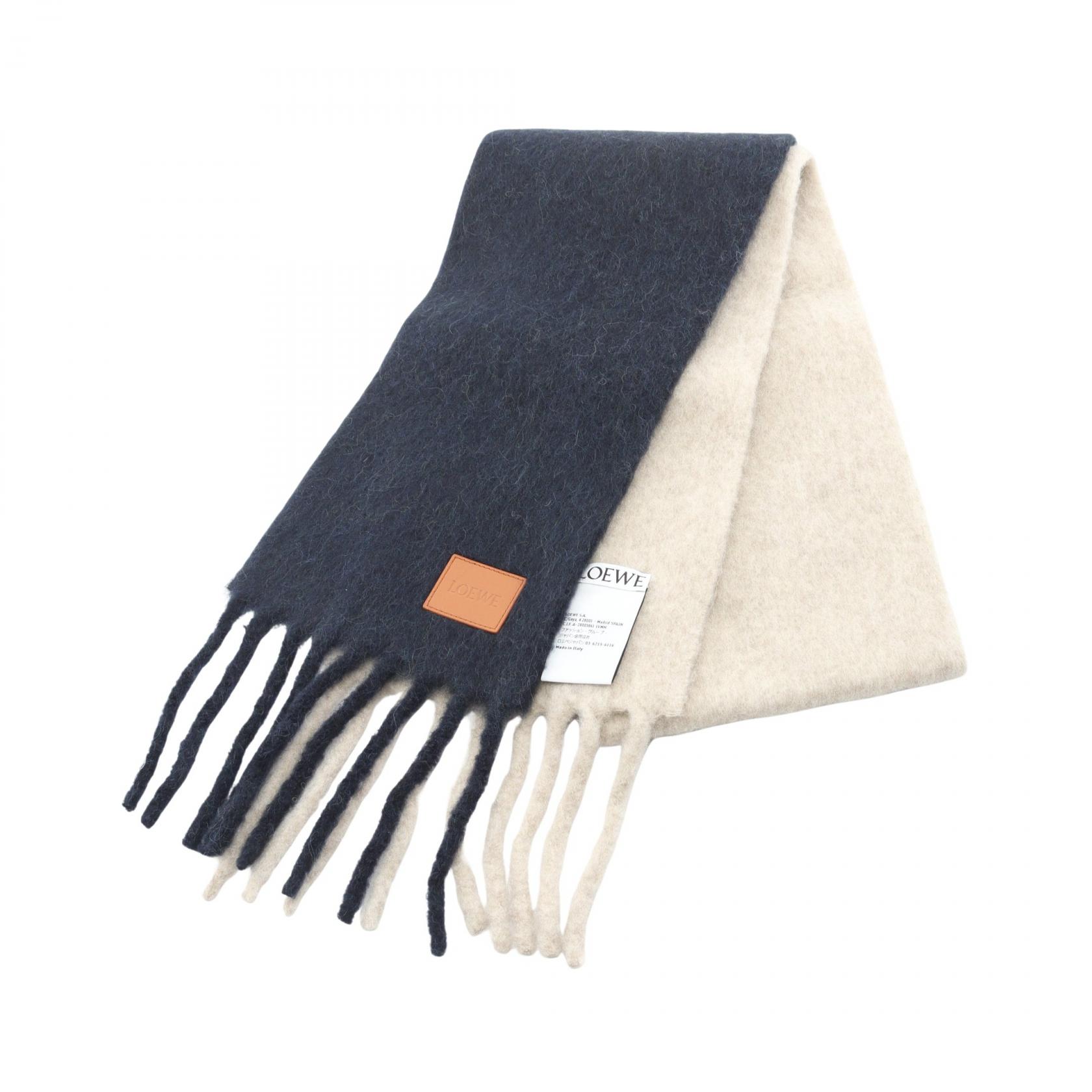 【15%OFFクーポン 7/26 9:59〆】ロエベ LOEWE スカーフ マフラー 衣料品 ウール アルパカ レディース ネイビー系 / ベージュ系 FSF4SS1W065395 【新品】｜Brandoff銀座