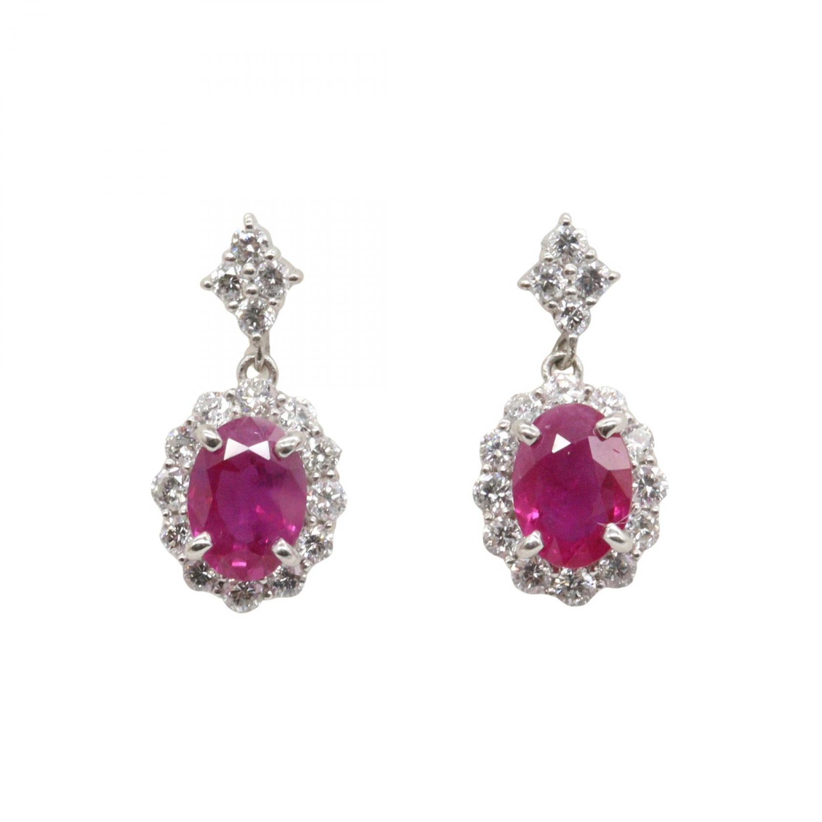 【P5倍×5%OFFクーポン】ジュエリー JEWELRY ルビー ダイヤモンド ピアス ピアス ジュエリー Pt900プラチナ ダイヤモンド ルビー レディース シルバー系 / レッド系 / クリア系 ﾙﾋﾞｰ 4.1g 【中古】