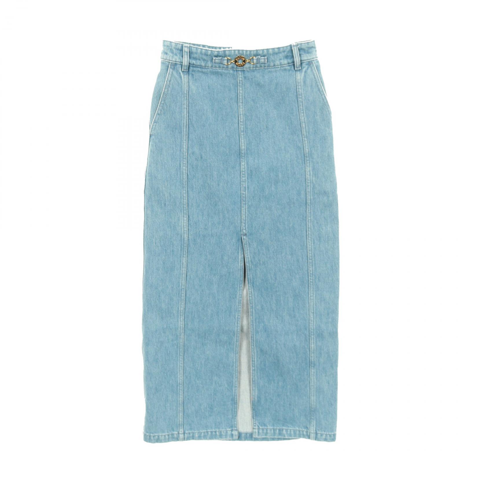 【P5倍×5%OFFクーポン】パトゥ PATOU スリット入り ミディスカート スカート 衣料品 ボトムス コットン レディース ブルー系 23A-SKO 【中古】