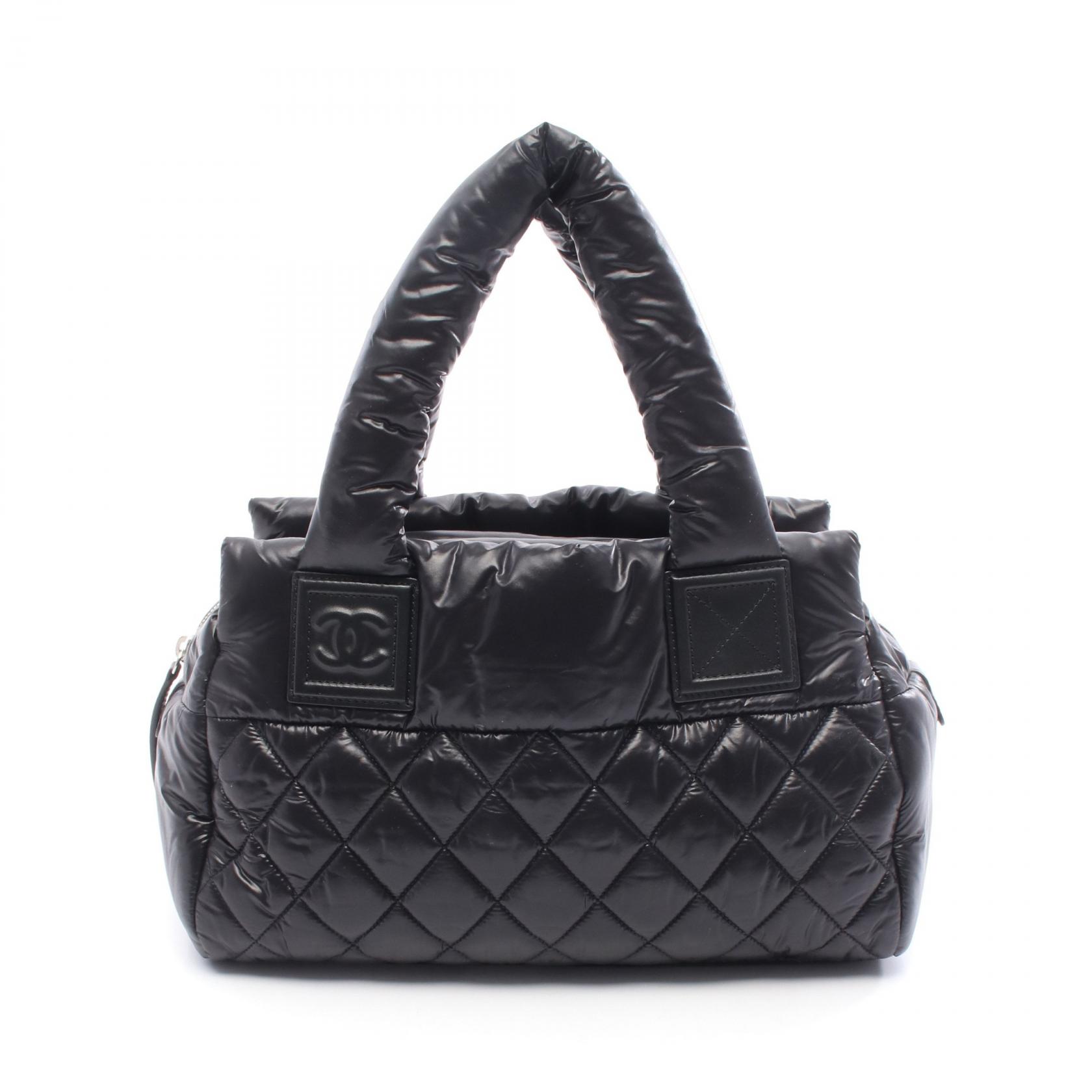 【P5倍×15%OFFクーポン】シャネル CHANEL コココクーン ハンドバッグ バッグ ナイロン レザー レディース ブラック系 【中古】