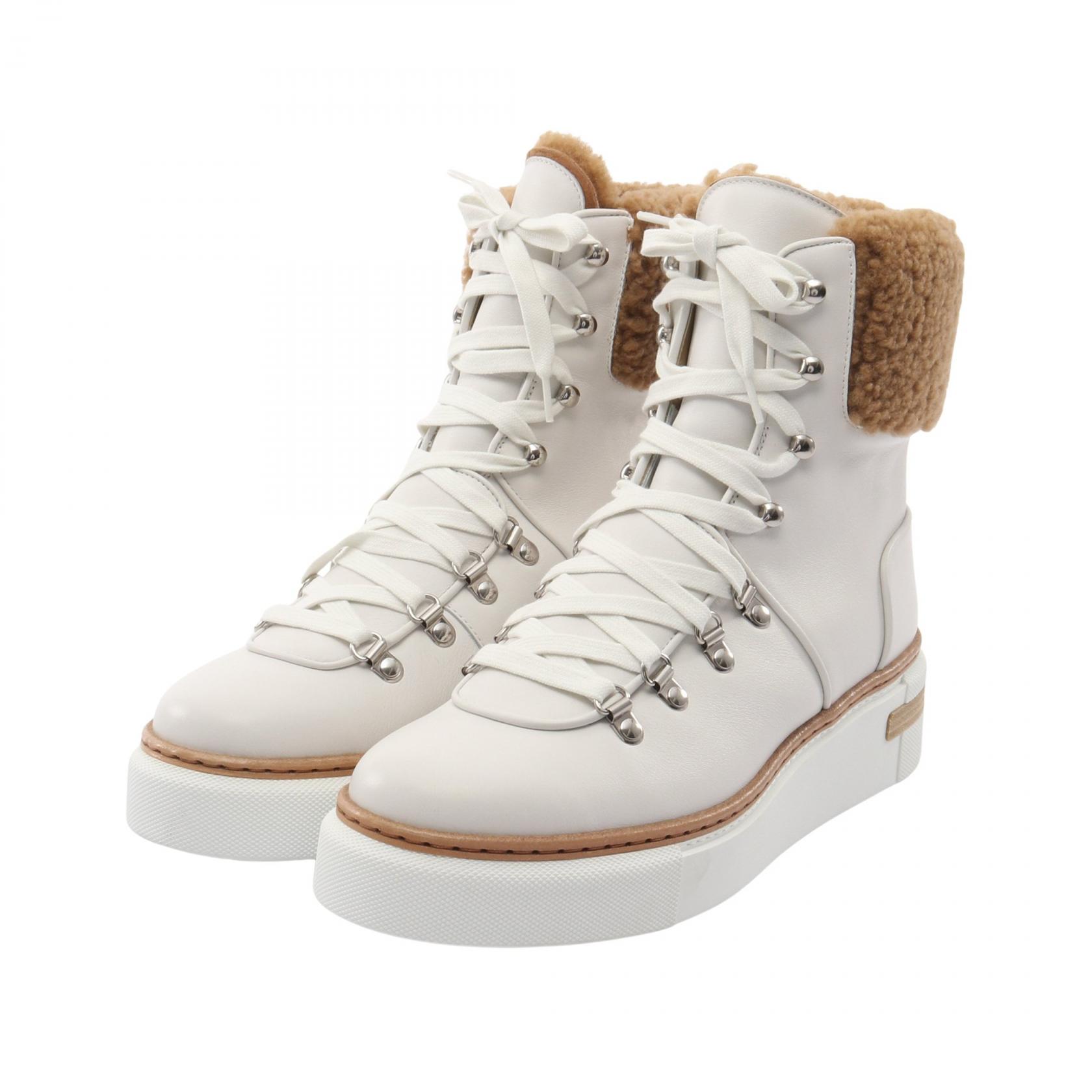 エルメス HERMES フロコン アンクル ブーツ 靴 レザー ムートン レディース ホワイト系 / ブラウン系 【中古】
