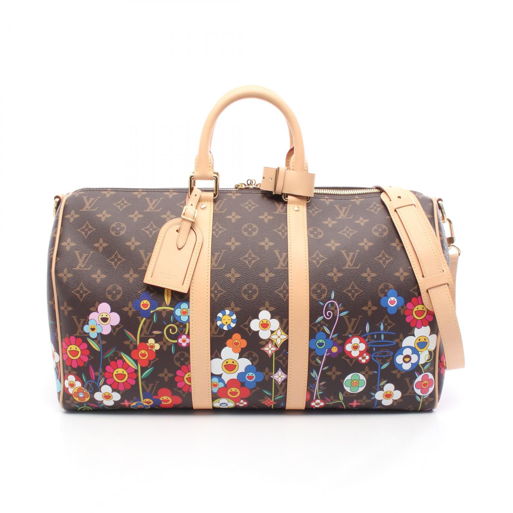 【P5倍×5%OFFクーポン】ルイ・ヴィトン LOUIS VUITTON × 村上隆 キーポル バンドリエール45 ボストンバッグ バッグ PVCコーティングキャンバス レザー モノグラム メンズ レディース ブラウン系 / マルチカラー M14182 【中古】