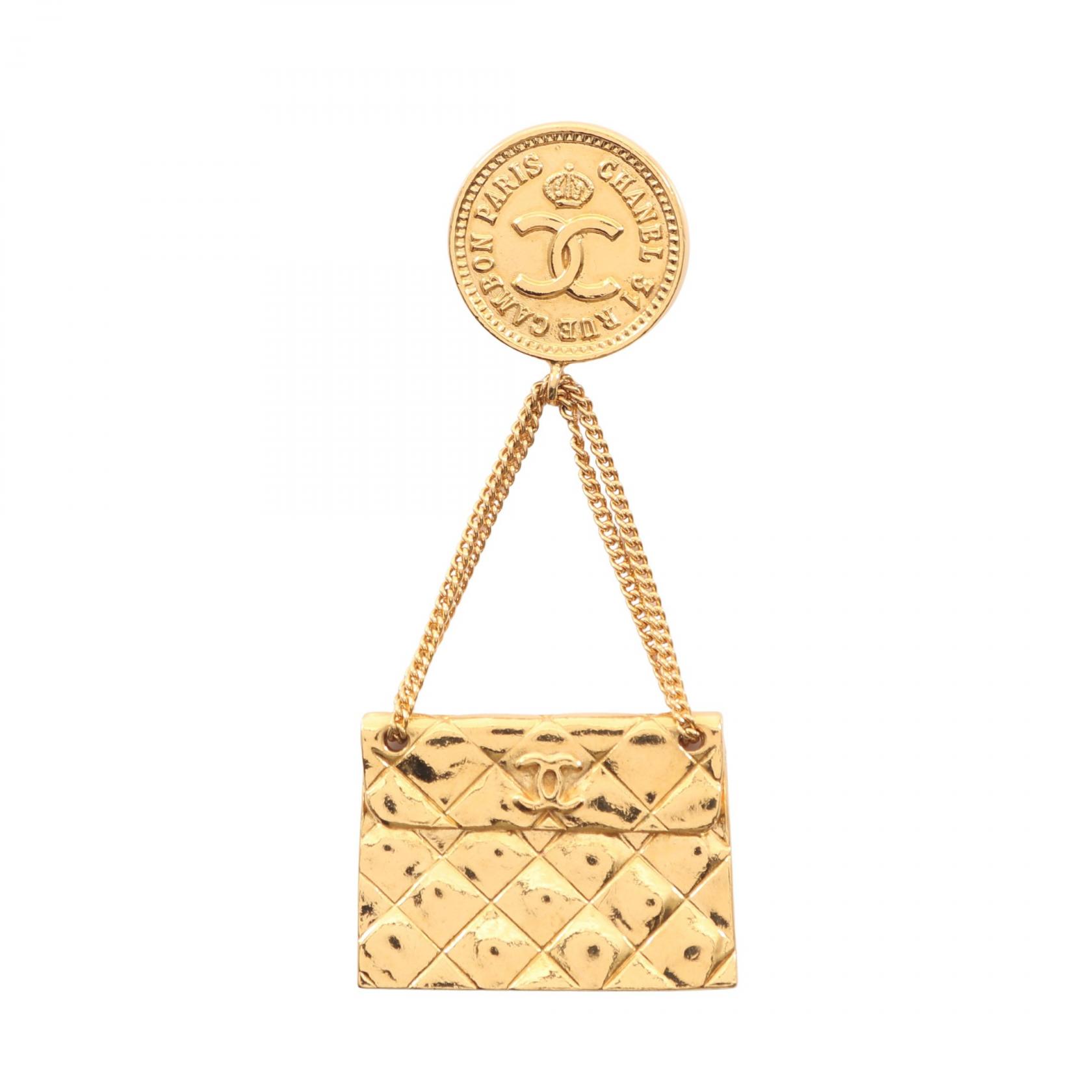 【P5倍×5%OFFクーポン】シャネル CHANEL ココマーク マトラッセ バッグモチーフ ブローチ アクセサリー GP（ゴールドメッキ） レディース ゴールド系 【中古】