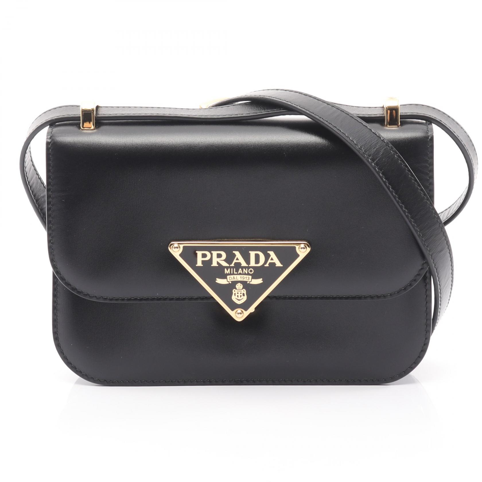 【2万円OFFクーポン対象】プラダ PRADA エムブレム BOX CALF ショルダーバッグ バッグ レザー レディース ブラック系 1BD339MTO 【中古】