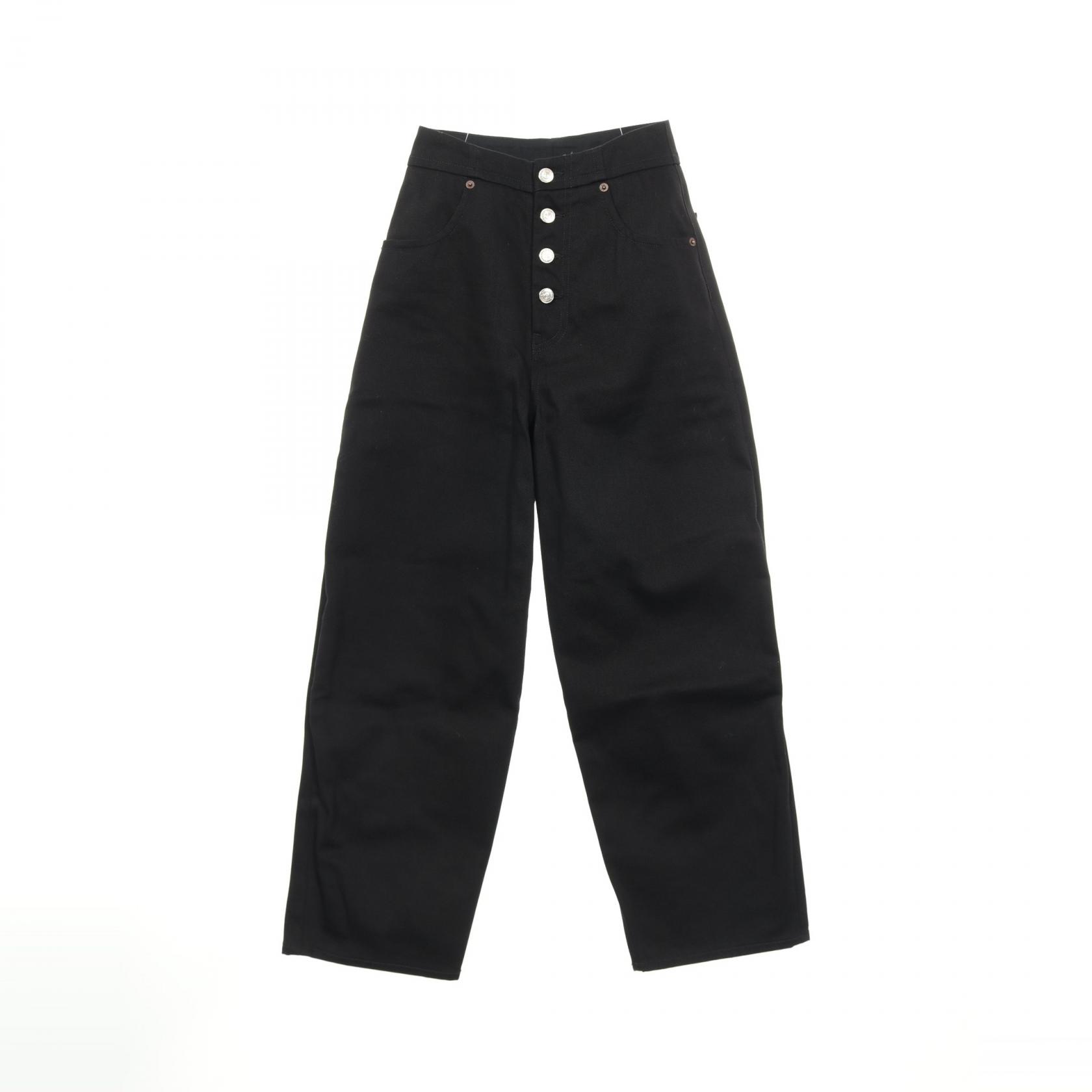 【5%OFFクーポン×ポイント5倍】エムエムシックス MM6 ワイド デニムパンツ 衣料品 ボトムス コットン レディース ブラック系 【中古】