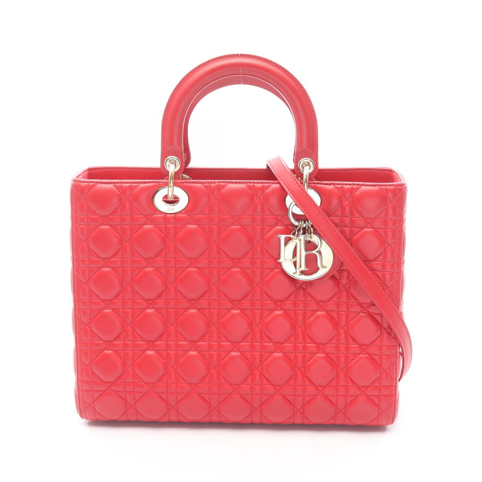 ディオール Dior レディディオール ラージ カナージュ ハンドバッグ バッグ レザー レディース レッド系 M0566ONGE-M52R 【中古】｜Brandoff銀座