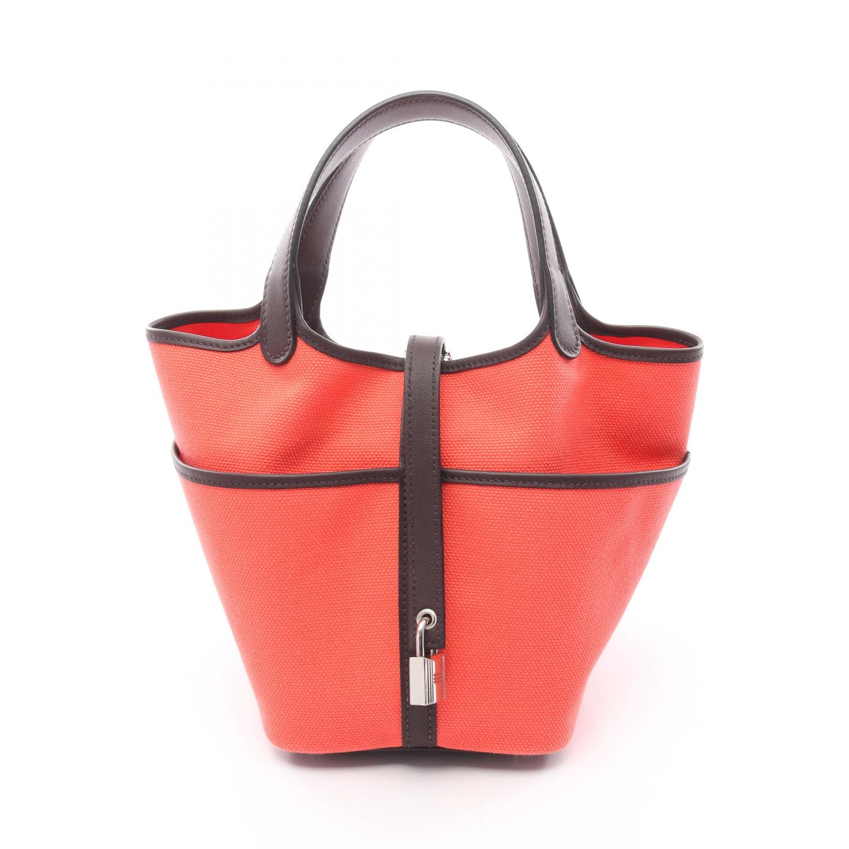 【P5倍×15%OFFクーポン】エルメス HERMES ピコタンロックPM カーゴ ハンドバッグ バッグ レザー カーフ（牛革） トワルゴエラン / ヴォースイフト トワルゴエラン レディース レッド系 / ブラウン系 083189CK 【中古】