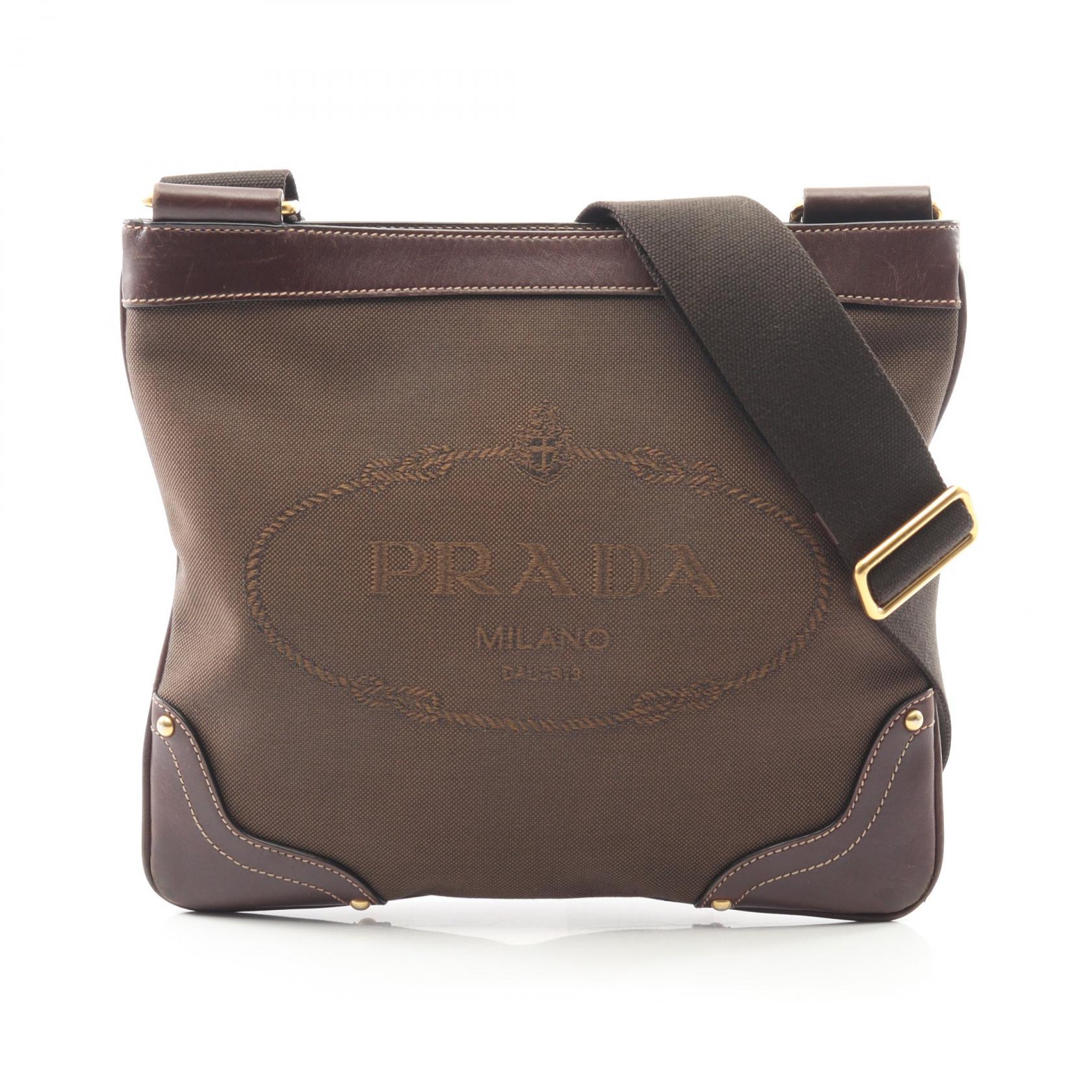【5千円OFFクーポン対象】プラダ PRADA ショルダーバッグ バッグ キャンバス レザー レディース ブラウン系 【中古】