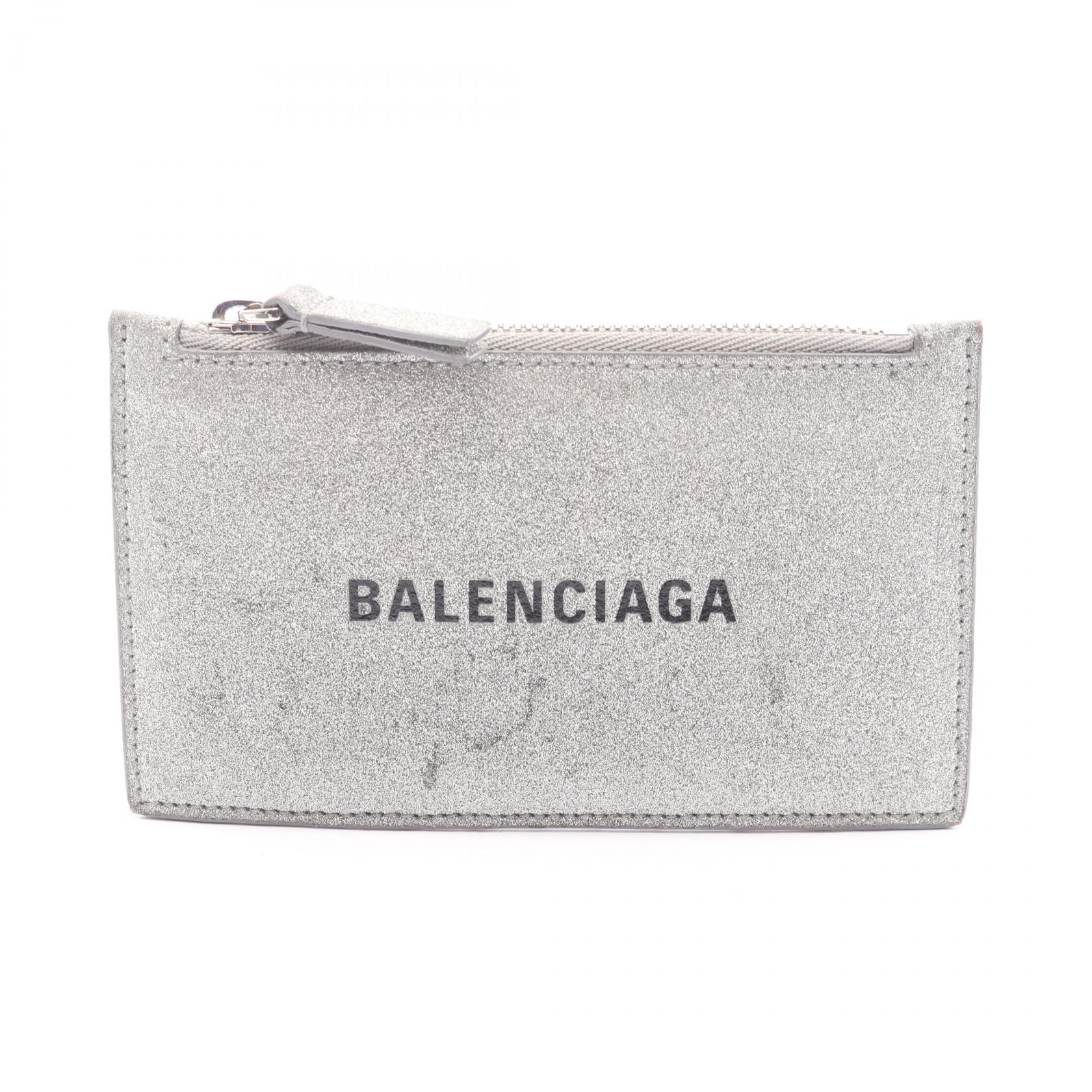 バレンシアガ BALENCIAGA EVERYDAY エブリデイ カードケース アクセサリー レザー グリッター メンズ レディース シルバー系 551990 【中古】