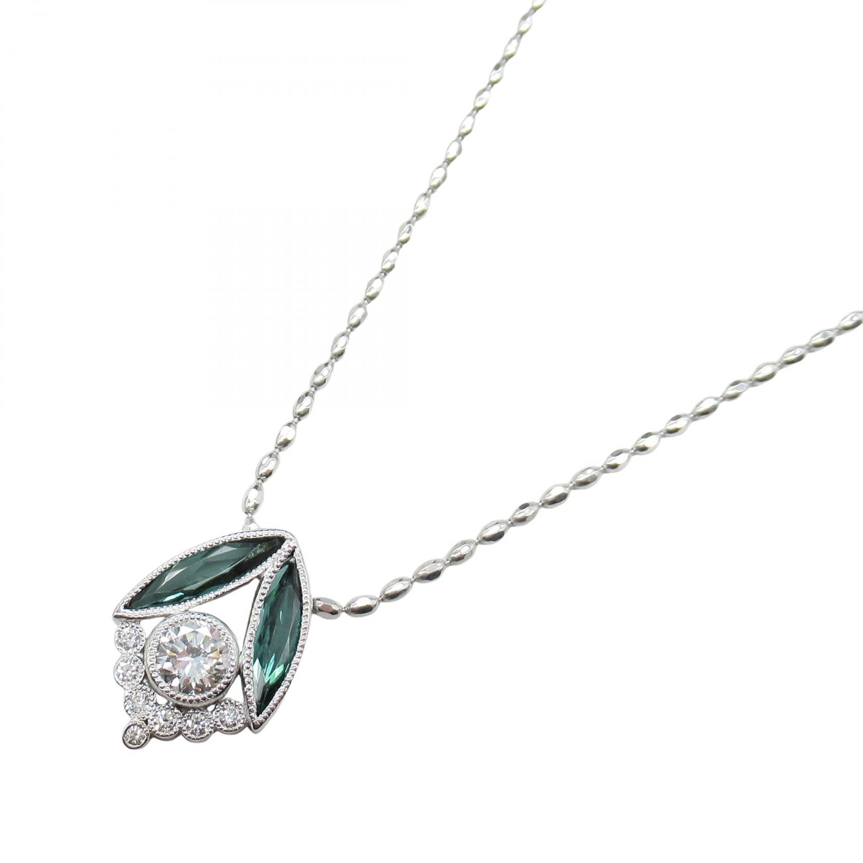 ジュエリー JEWELRY トルマリン ダイヤモンド ネックレス ネックレス ジュエリー K18WG（ホワイトゴールド） ダイヤモンド トルマリン レディース シルバー系 / グリーン系 / クリア系 ﾀﾞｲﾔ 7.0g 【中古】