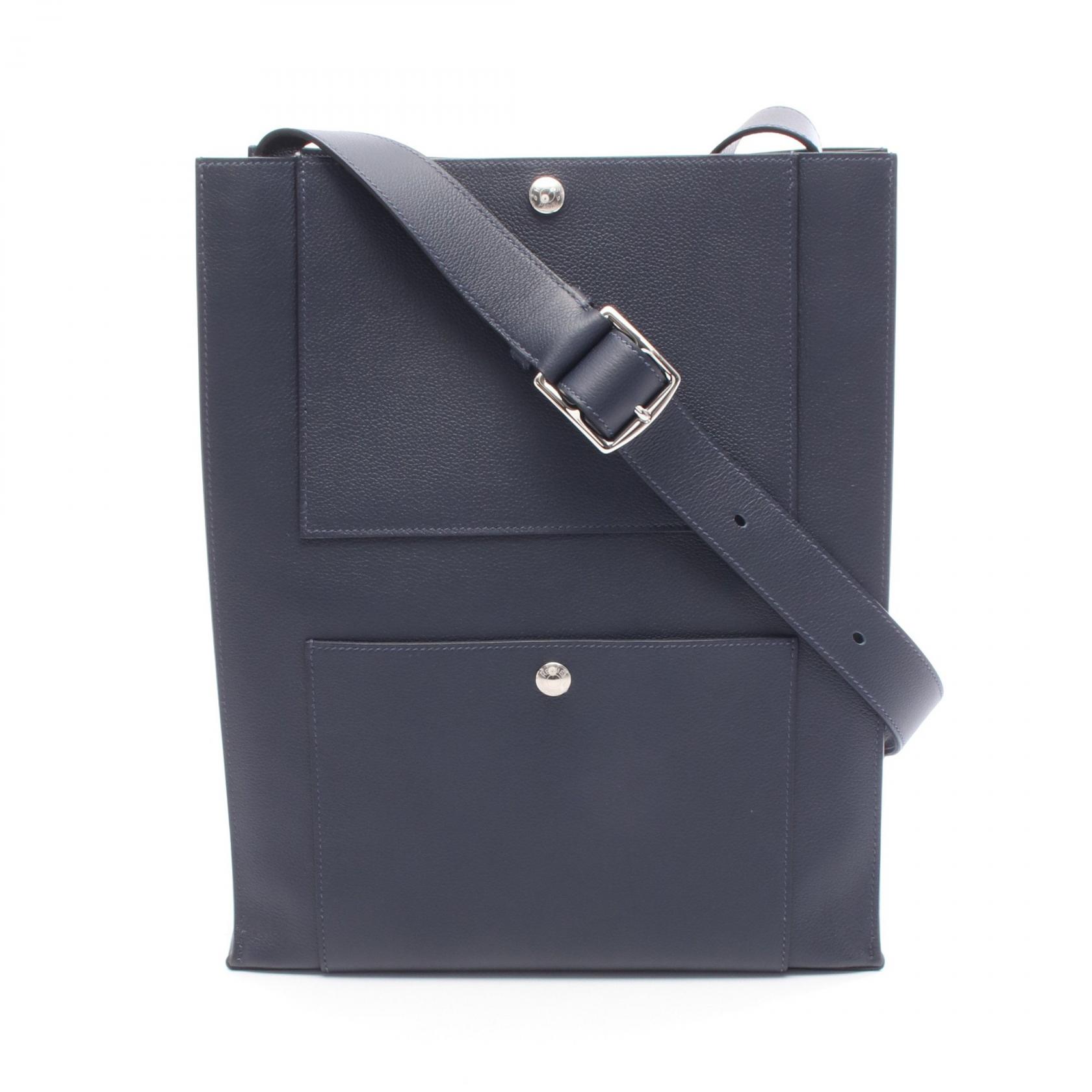 【5%OFFクーポン×ポイント5倍】エルメス HERMES カバッシュ トートバッグ バッグ レザー エバーグレイン エヴァーグレイン メンズ ネイビー系 【中古】