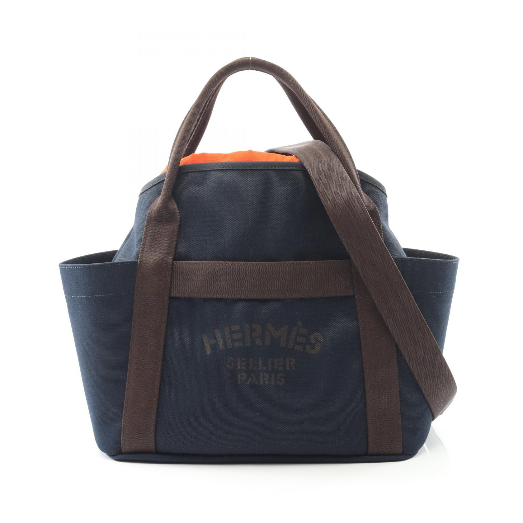 エルメス HERMES サックドパンサージュ グルーム トートバッグ バッグ トワルミリタリー / トワルシェブロン トワルミリタリー メンズ レディース ネイビー系 / ブラウン系 【中古】