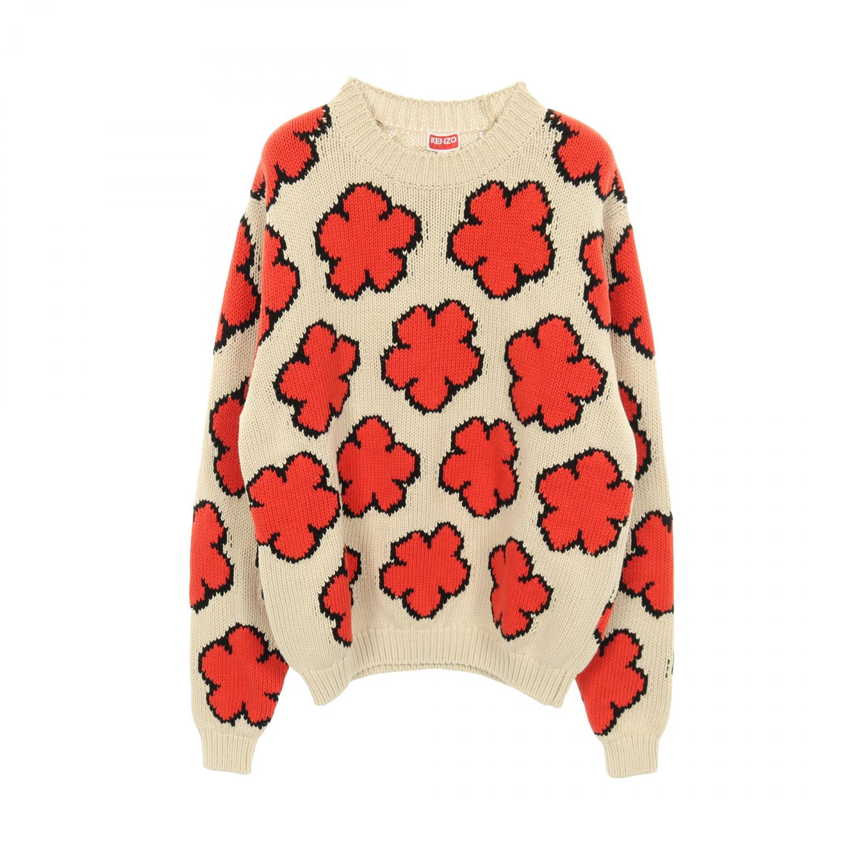 【5%OFFクーポン×ポイント5倍】ケンゾー KENZO Boke Flower プルオーバー ニット 衣料品 トップス コットン メンズ ベージュ系 / オレンジ系 【中古】