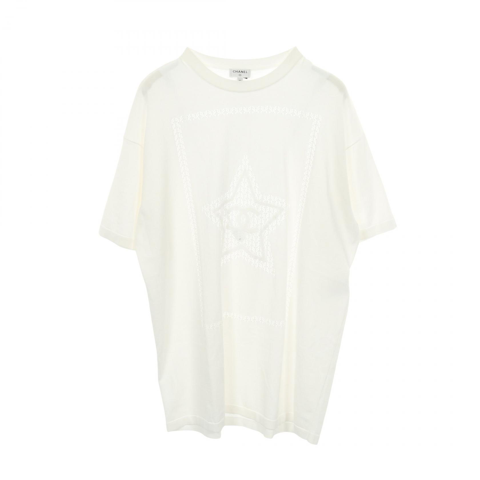 【20%OFFクーポン 7/26 9:59〆】シャネル CHANEL スター ココマーク オーバーサイズ 半袖Tシャツ 衣料品 トップス コットン レディース ホワイト系 P76443K10987 【中古】|Brandoff銀座