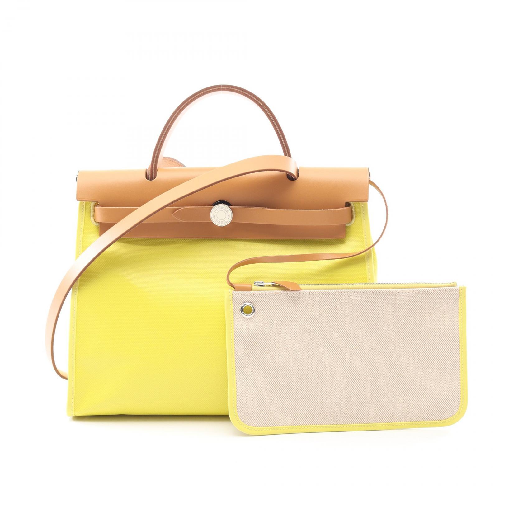【10%OFFクーポン対象】エルメス HERMES エールバッグジップPM ハンドバッグ バッグ キャンバス レザー トワルツイルアッシュベルリンヌ / ヴァッシュハンター ヴァッシュハンター レディース イエロー系 / ブラウン系 【中古】