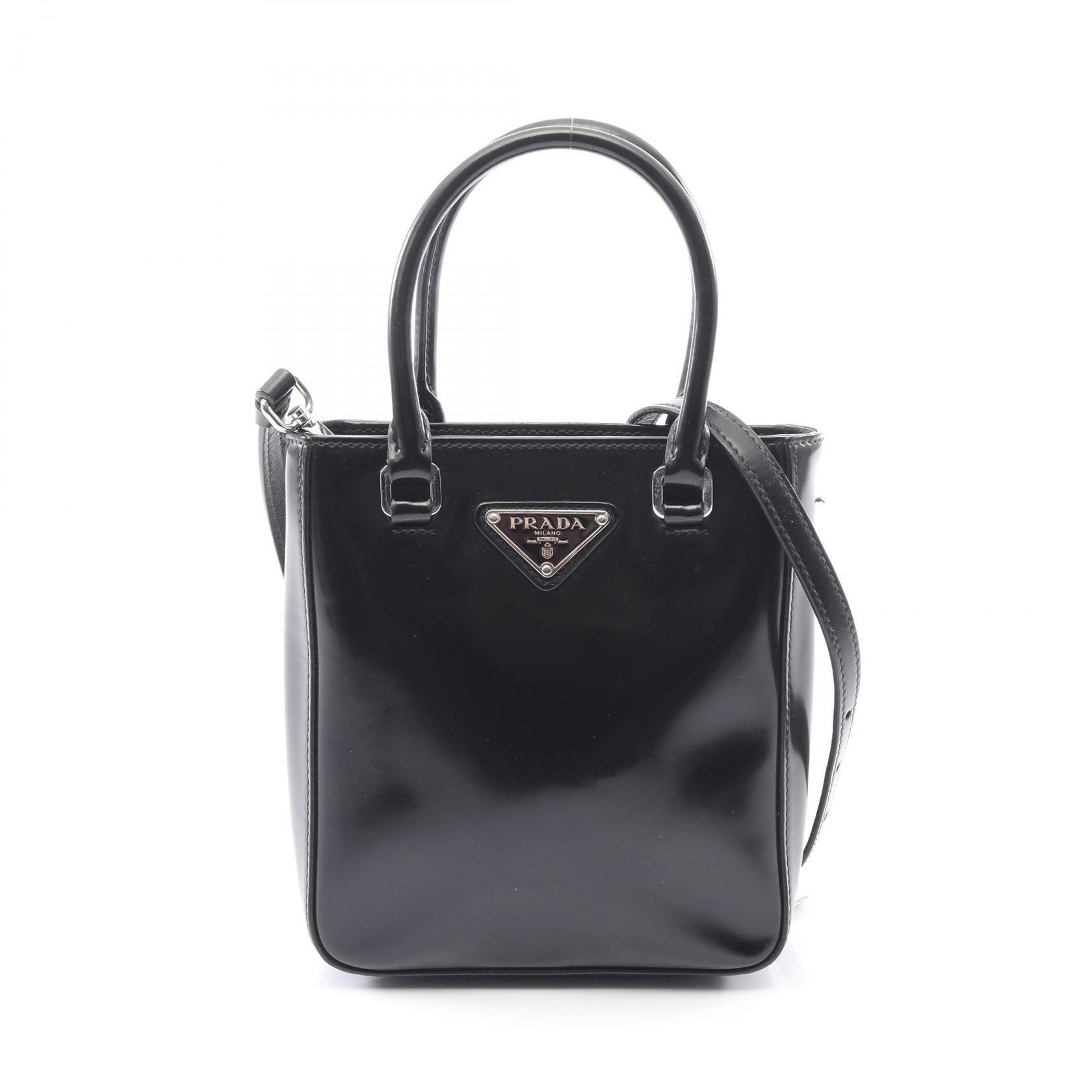 【P5倍×5%OFFクーポン】プラダ PRADA SPAZZOLATO ハンドバッグ バッグ レザー レディース ブラック系 【中古】
