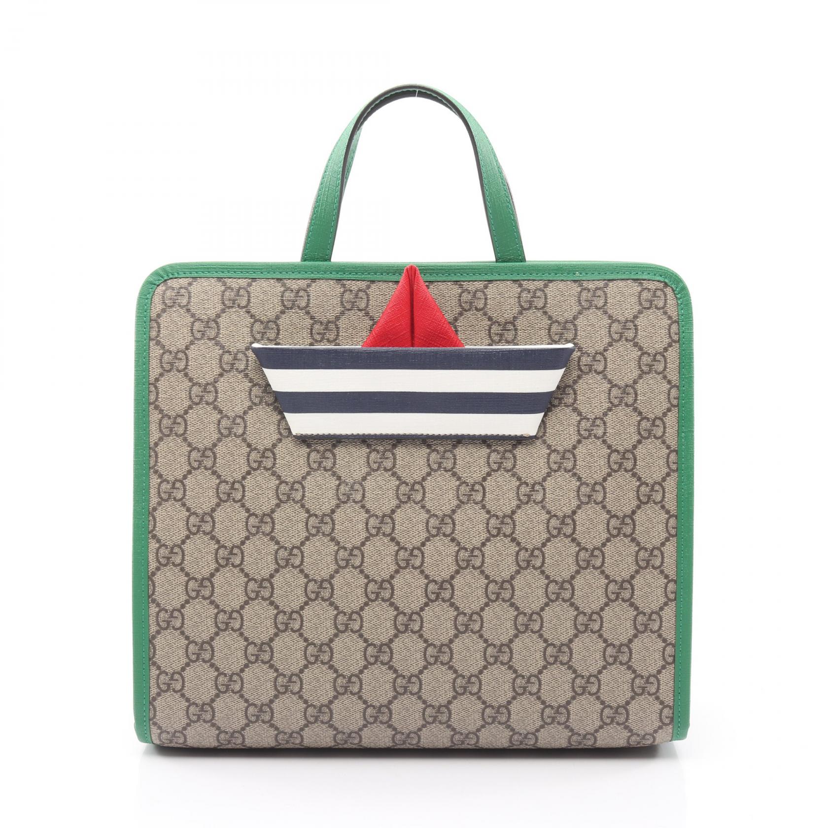 【P5倍×15%OFFクーポン】グッチ GUCCI CHILDRENS チルドレンズ GGスプリーム ハンドバッグ バッグ PVCコーティングキャンバス レザー レディース ベージュ系 / グリーン系 / マルチカラー 605662 【中古】