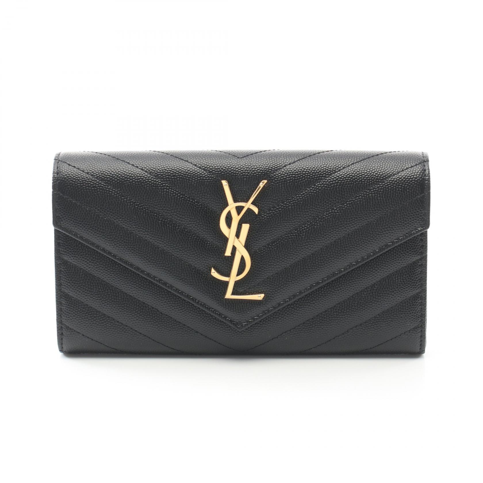 【1万円OFFクーポン対象】サンローランパリ SAINT LAURENT PARIS モノグラム 二つ折り長財布 財布 レザー レディース ブラック系 372264BOW011000 【新品】