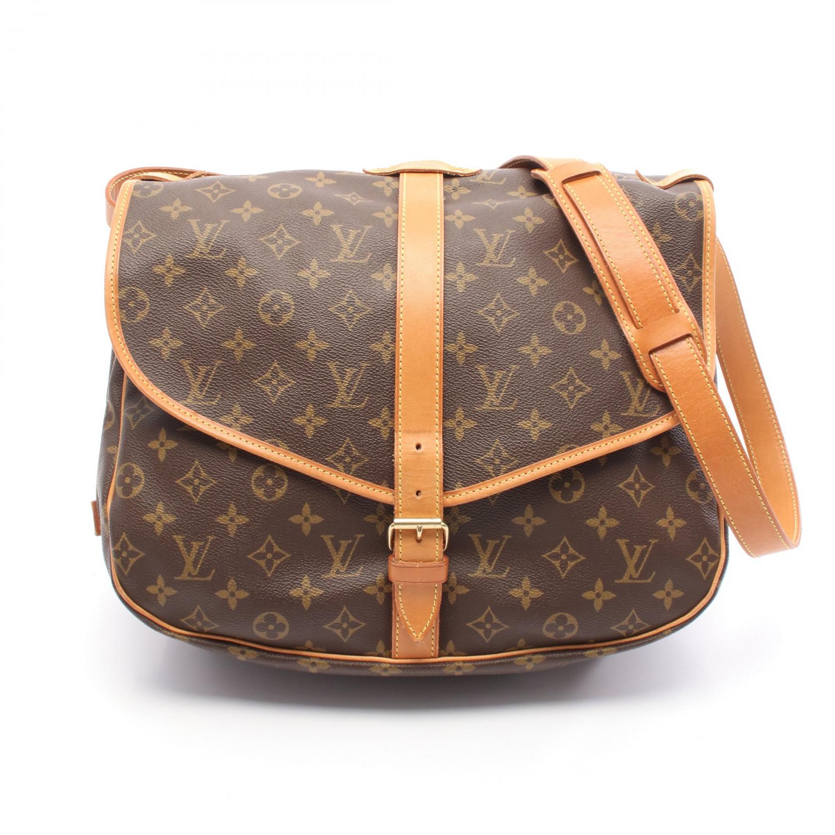 【P5倍×15%OFFクーポン】ルイ・ヴィトン LOUIS VUITTON ソミュール35 ショルダーバッグ バッグ PVCコーティングキャンバス レザー モノグラム レディース ブラウン系 M42254 【中古】