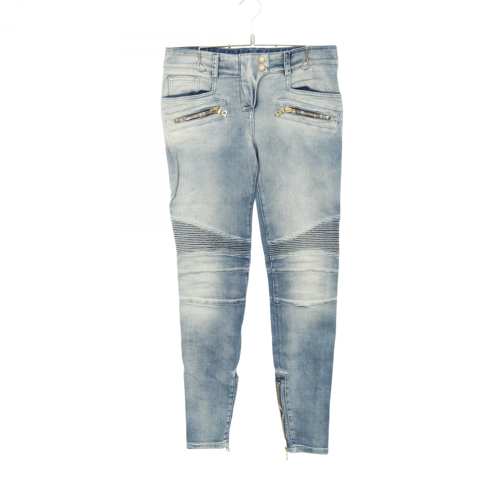 【P5倍×5%OFFクーポン】バルマン BALMAIN バイカースキニー デニムパンツ 衣料品 ボトムス コットン レディース ネイビー系 【中古】 15,840円
