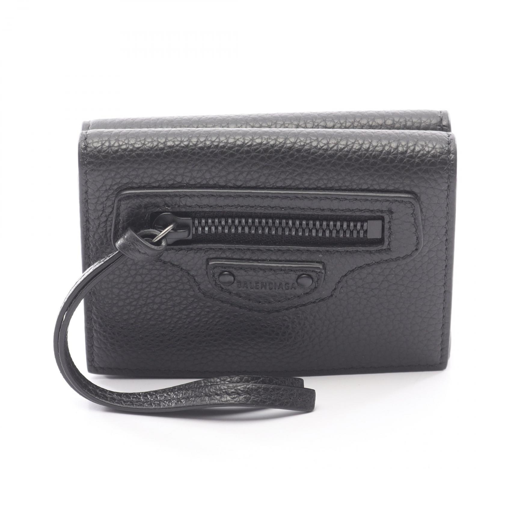 【5千円OFFクーポン対象】バレンシアガ BALENCIAGA クラシック ミニ ウォレット 三つ折り財布 財布 レザー レディース ブラック系 64010715Y071000 【新品】