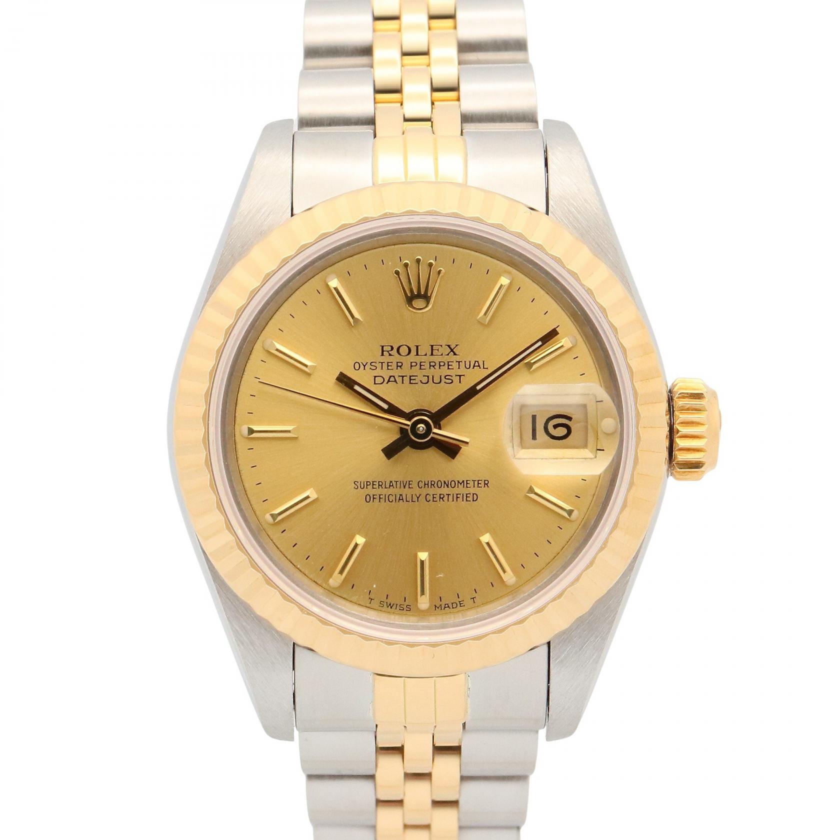 【5%OFFクーポン×ポイント5倍】ロレックス ROLEX デイトジャスト R番 腕時計 時計 K18（イエローゴールド） ステンレススチール レディース ゴールド系 シャンパン/バー 69173 【中古】