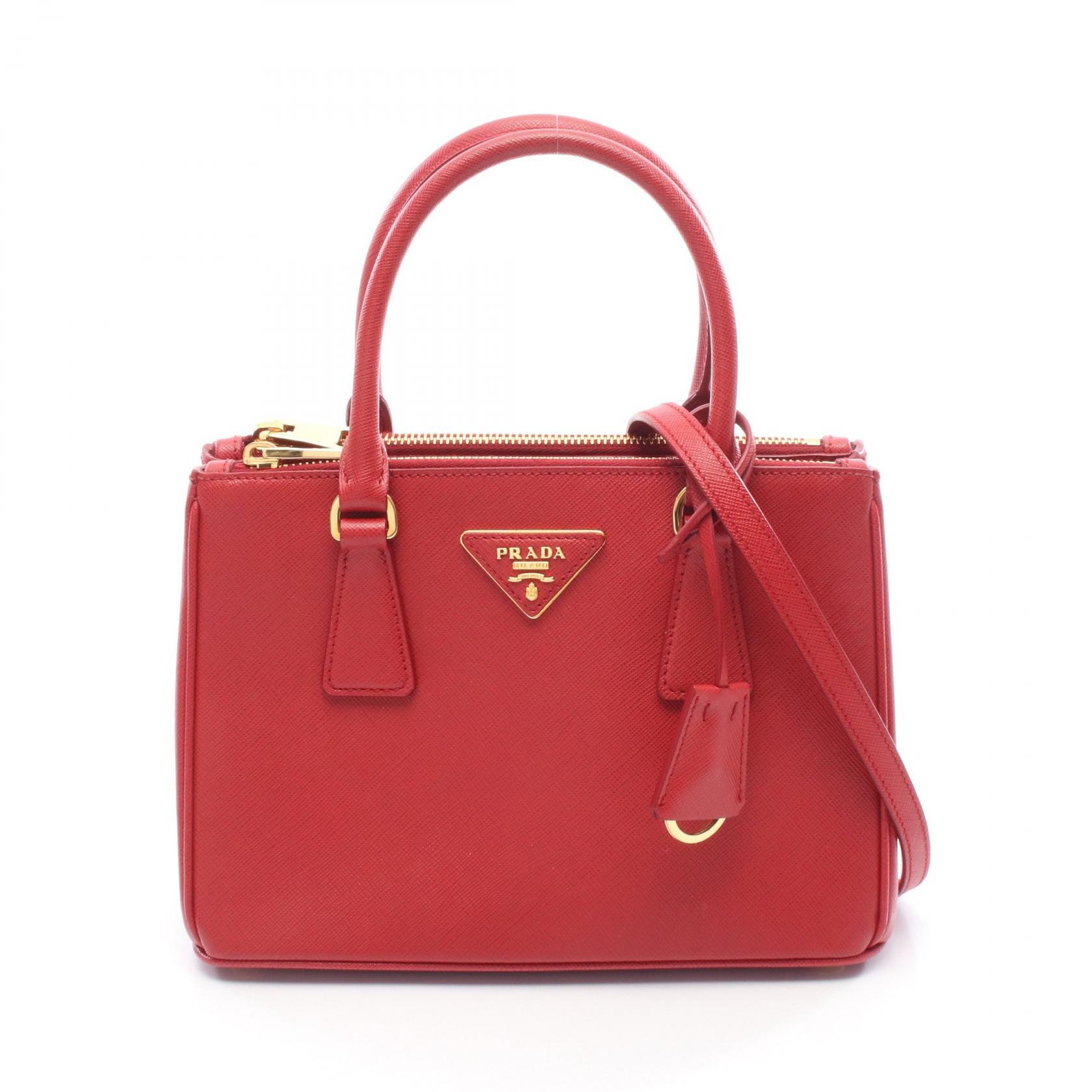【4時間限定！ポイント10倍 】4/13 20時～23:59／プラダ PRADA ガレリア ハンドバッグ バッグ レザー レディース レッド系 1BA896 【中古】