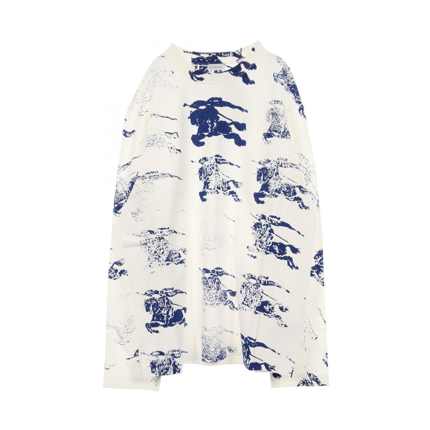 【5千円OFFクーポン対象】バーバリー BURBERRY GRAPHICS 長袖Tシャツ 衣料品 トップス コットン メンズ ホワイト系 / ブルー系 8081356B7264L 【新品】