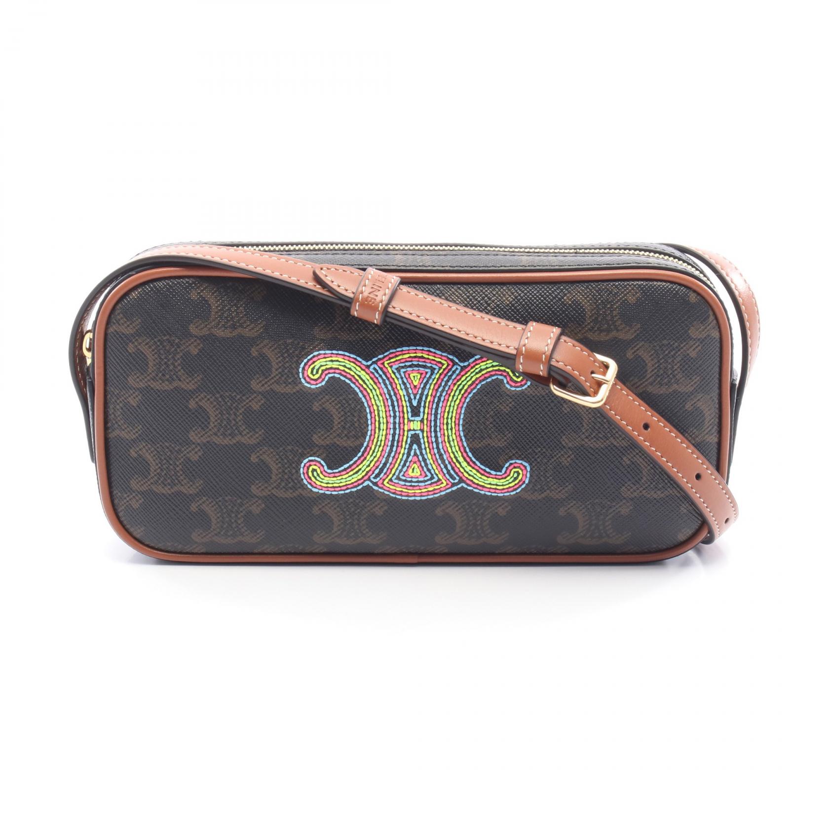 【15%OFFクーポン 7/26 9:59〆】セリーヌ CELINE トリオンフ ミニカメラバッグ ショルダーバッグ バッグ PVCコーティングキャンバス レザー レディース ブラウン系 / マルチカラー 【中古】|Brandoff銀座